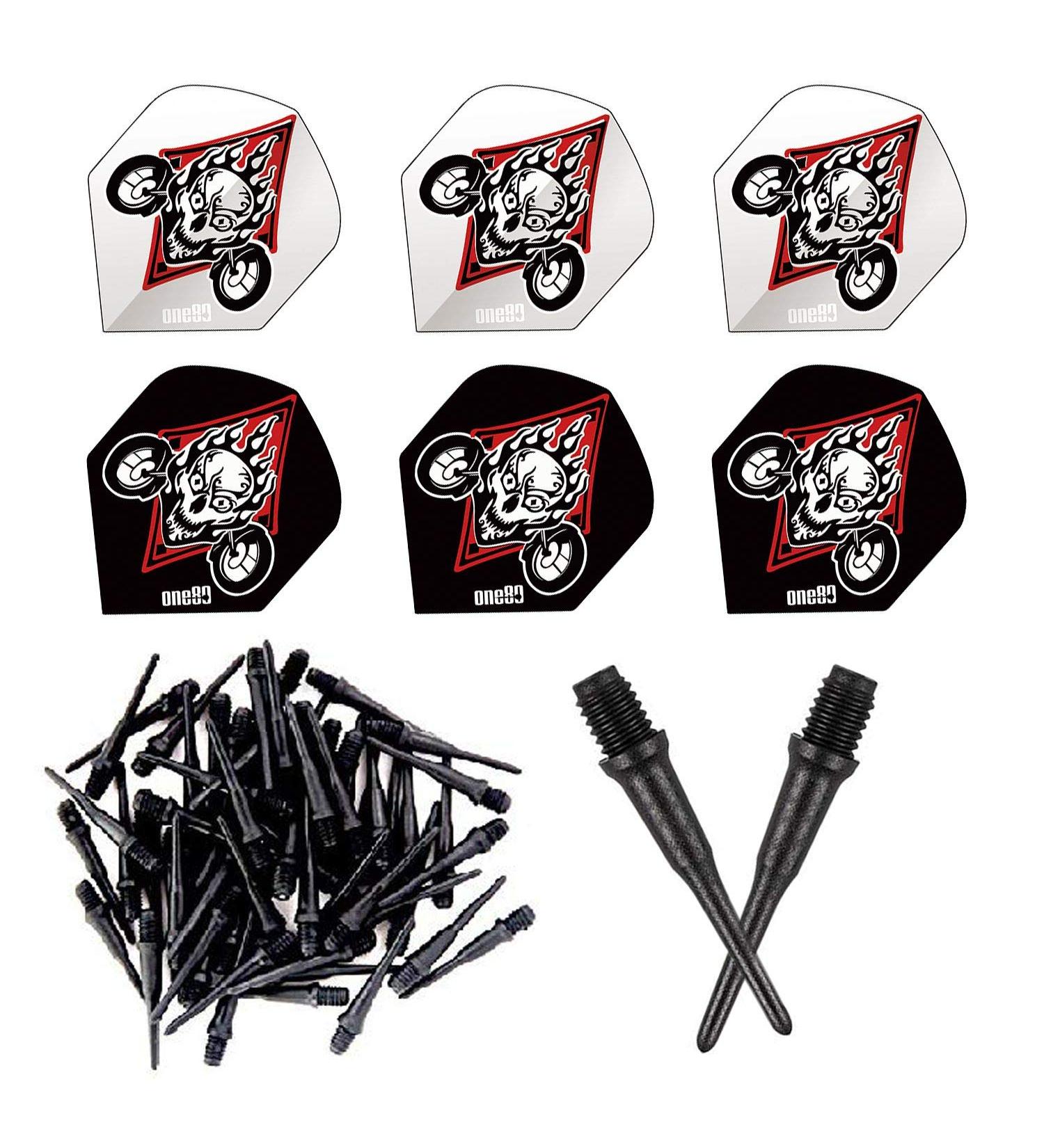 ONE80 Matt Black Soft Tip Dart Point 2BA Thread + 6 Pcs Replacement Points & 150 Extra Thick Flight Set - Buy Online on GoSupps.com