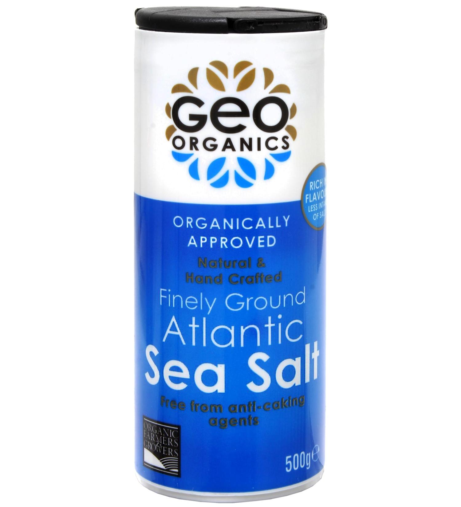Geo Organics Atlantic Sea Salt Shaker - Organically Approved Fine Sea Salt - Unrefined Natural & Hand Crafted - Additive-Free Non-GMO Gluten-Free Vegan- 500 Grams (6pk)