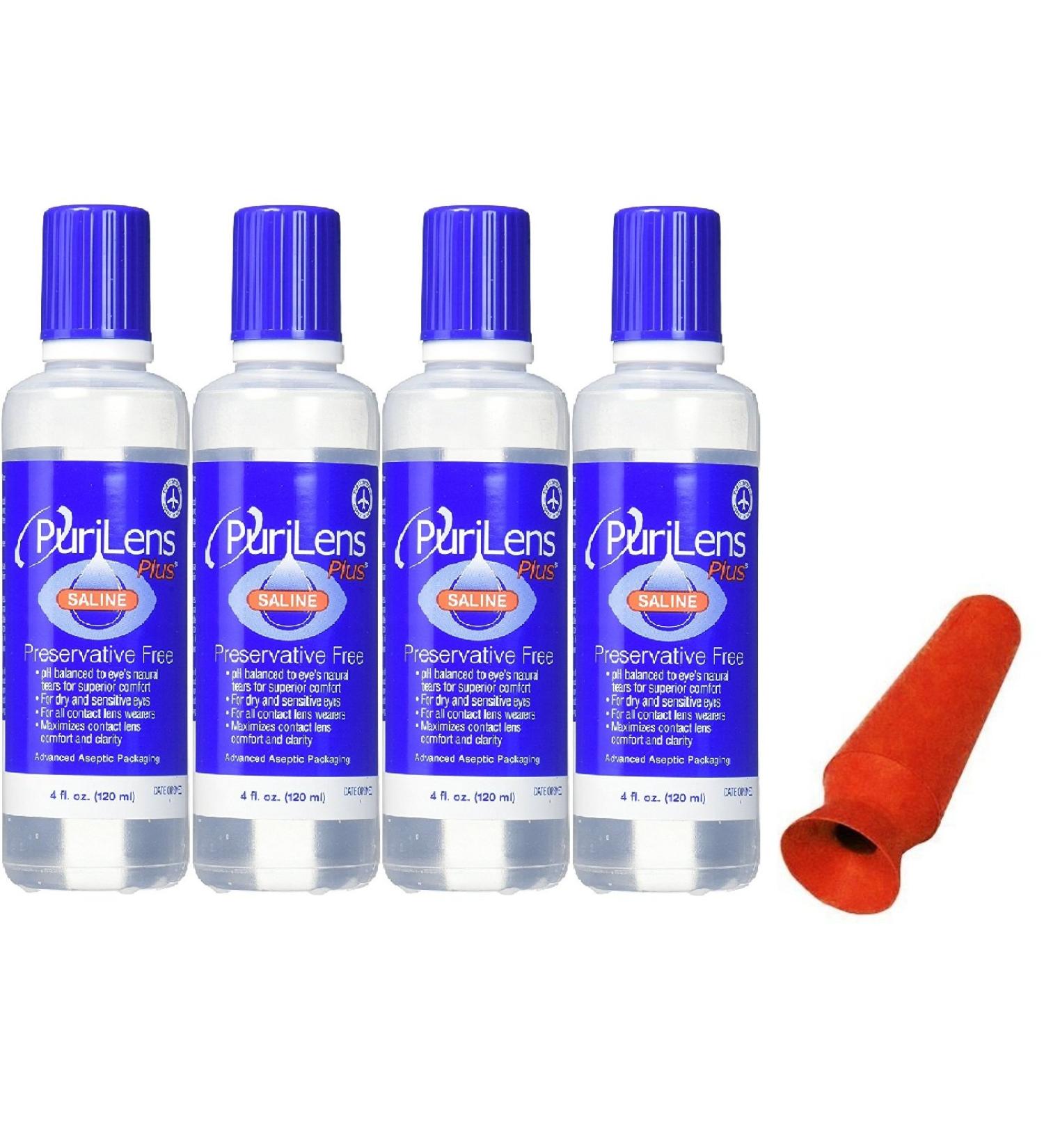 (4) Purilens Plus Saline + Scleral Cup Large Contact Lens Handler (Colors Vary) Bundle