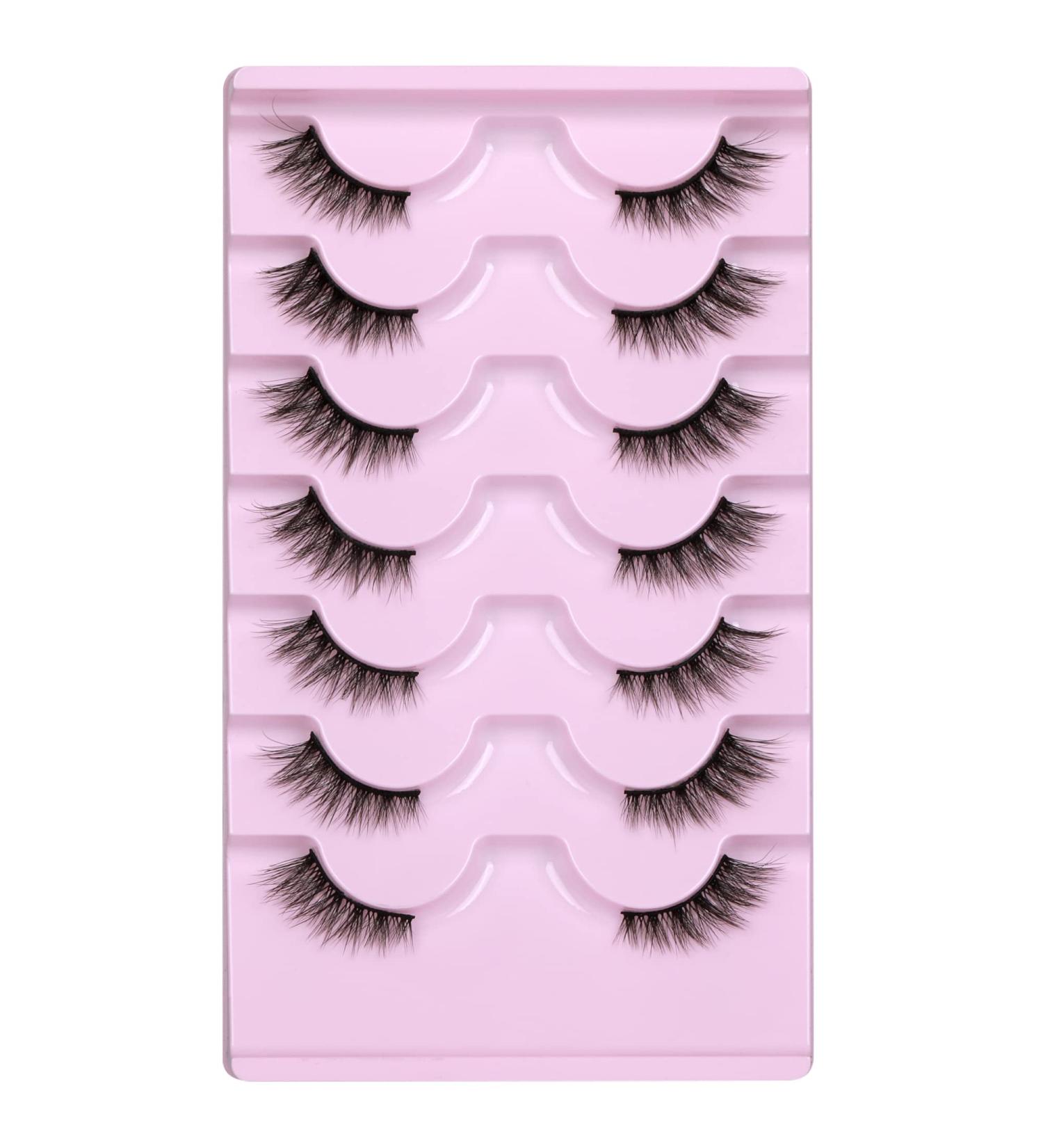 JIMIRE 7 Pairs Half Lashes - Natural Wispy Cat Eye False Eyelashes 3D Effect - 12MM Short Strip Lashes Pack - Buy Online on GoSupps.com