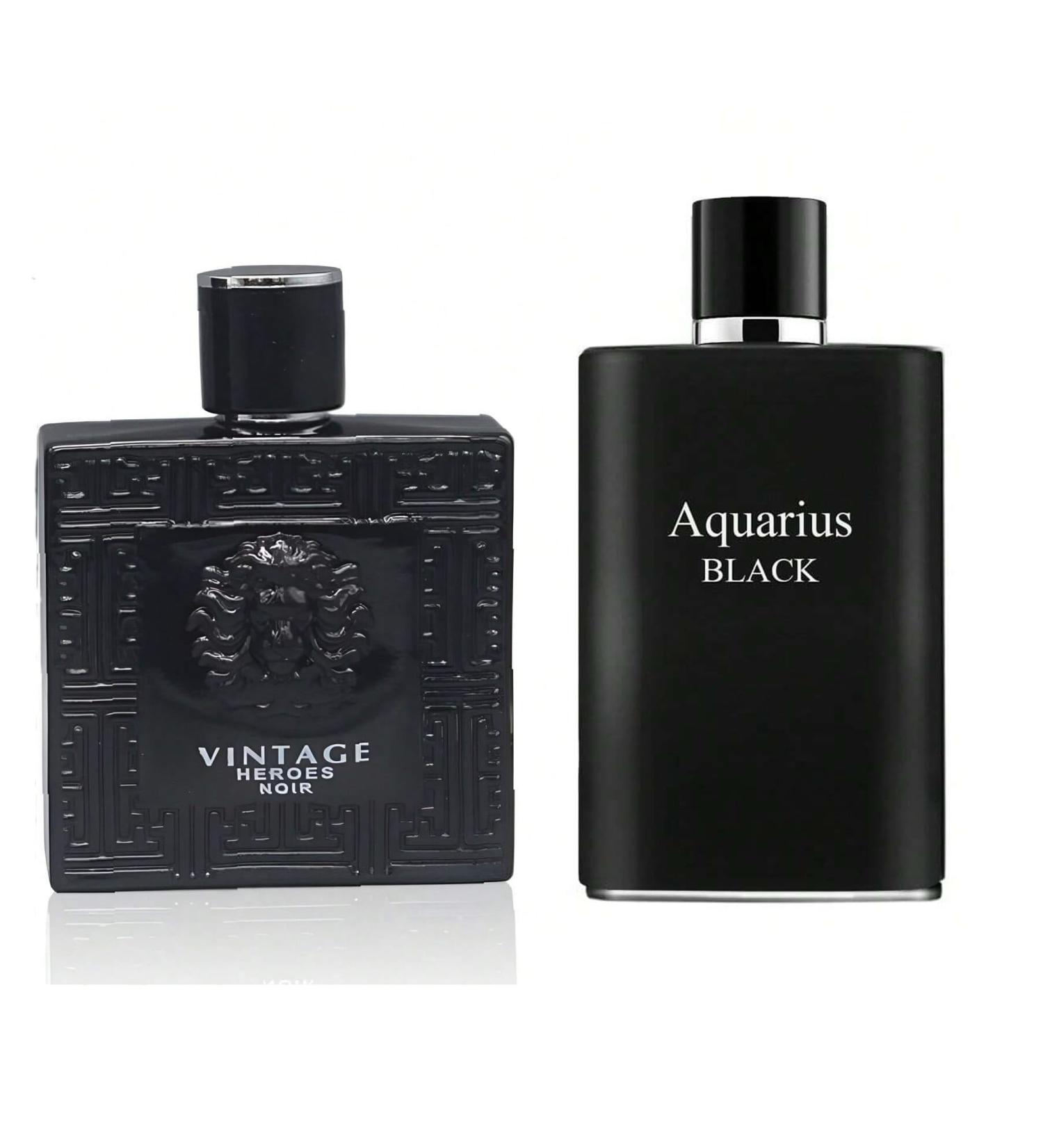 Vintage Heroes Noir&Aquarius Black Combo Cologne for Men/Eau de Parfum Natural Spray Top Notes of Green Apple and Lemon Middle Notes of Tonka Bean Base Notes of Geranium- Natural Spray 100ML - Buy Online on GoSupps.com