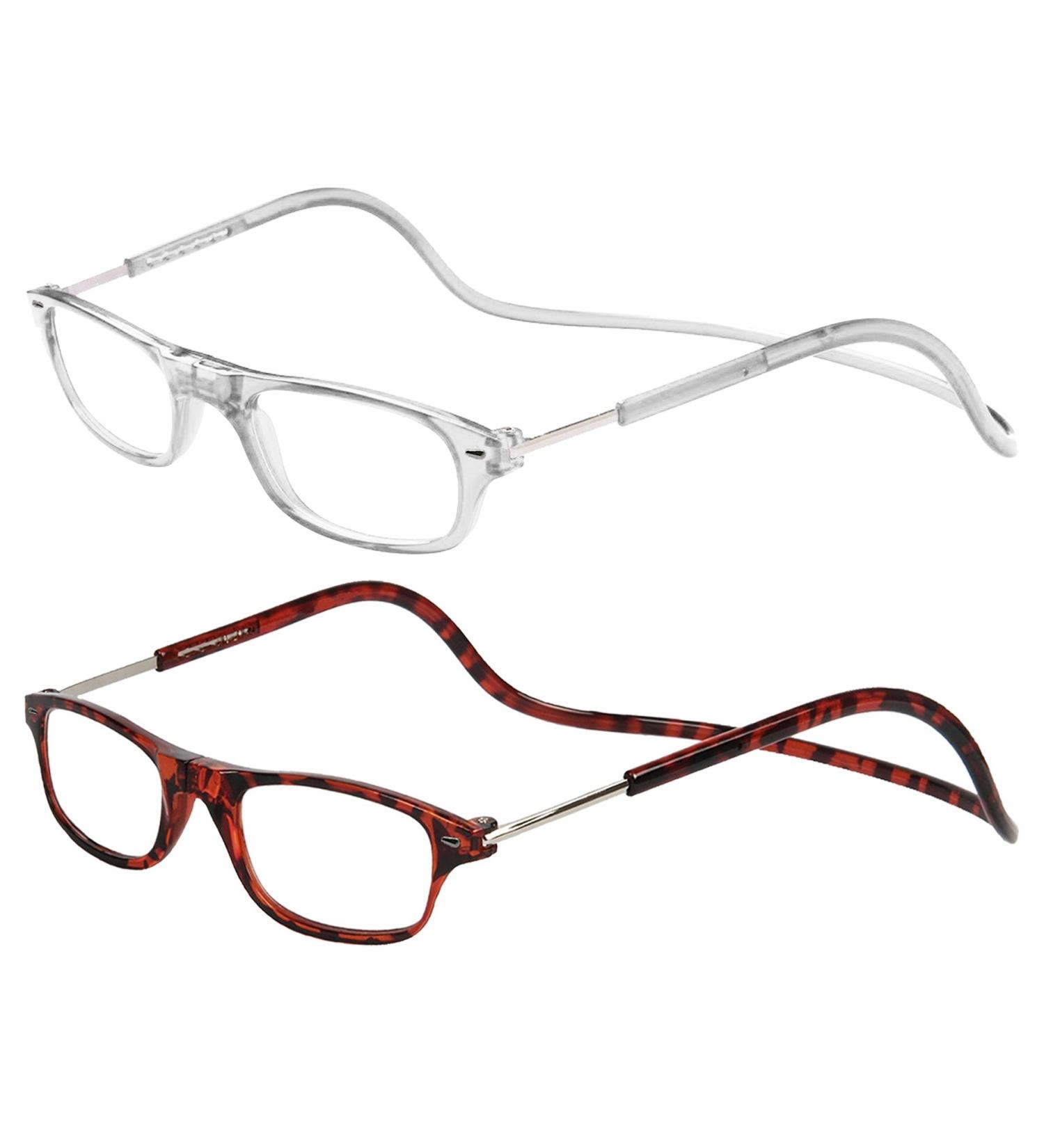 TBOC Pack Reading Glasses for Men & Women - 2 Units +1.00 Dioptry Foldable Anti-Visibility Transparent & Brown Tortoise Frame - Buy Online on GoSupps.com