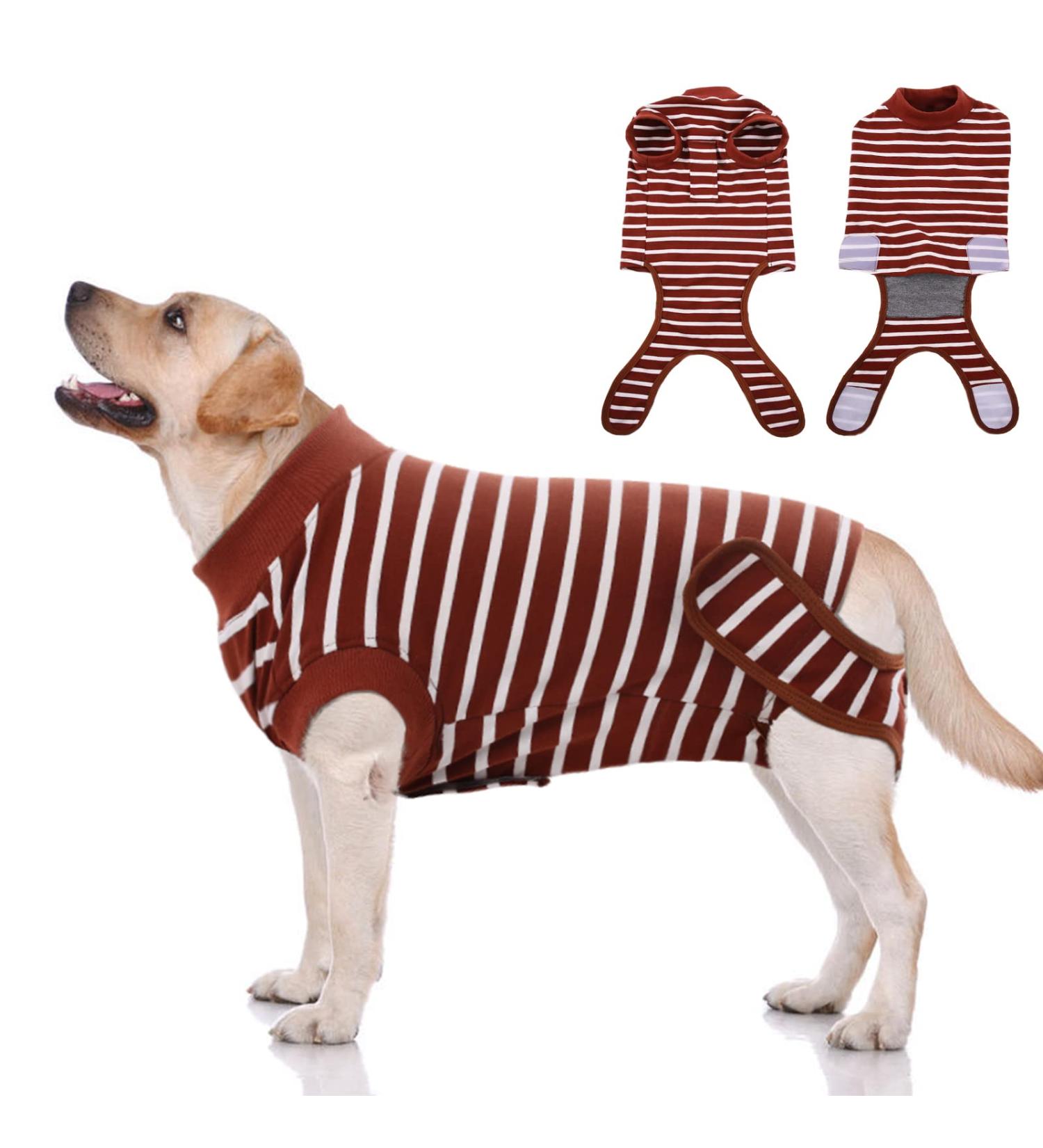 Recovery Suit for Dogs - Postoperative Wound Protection Clothing | Alternative to E-Collar for Puppies & Pets (Brown Stripes Size S) - Buy Online on GoSupps.com