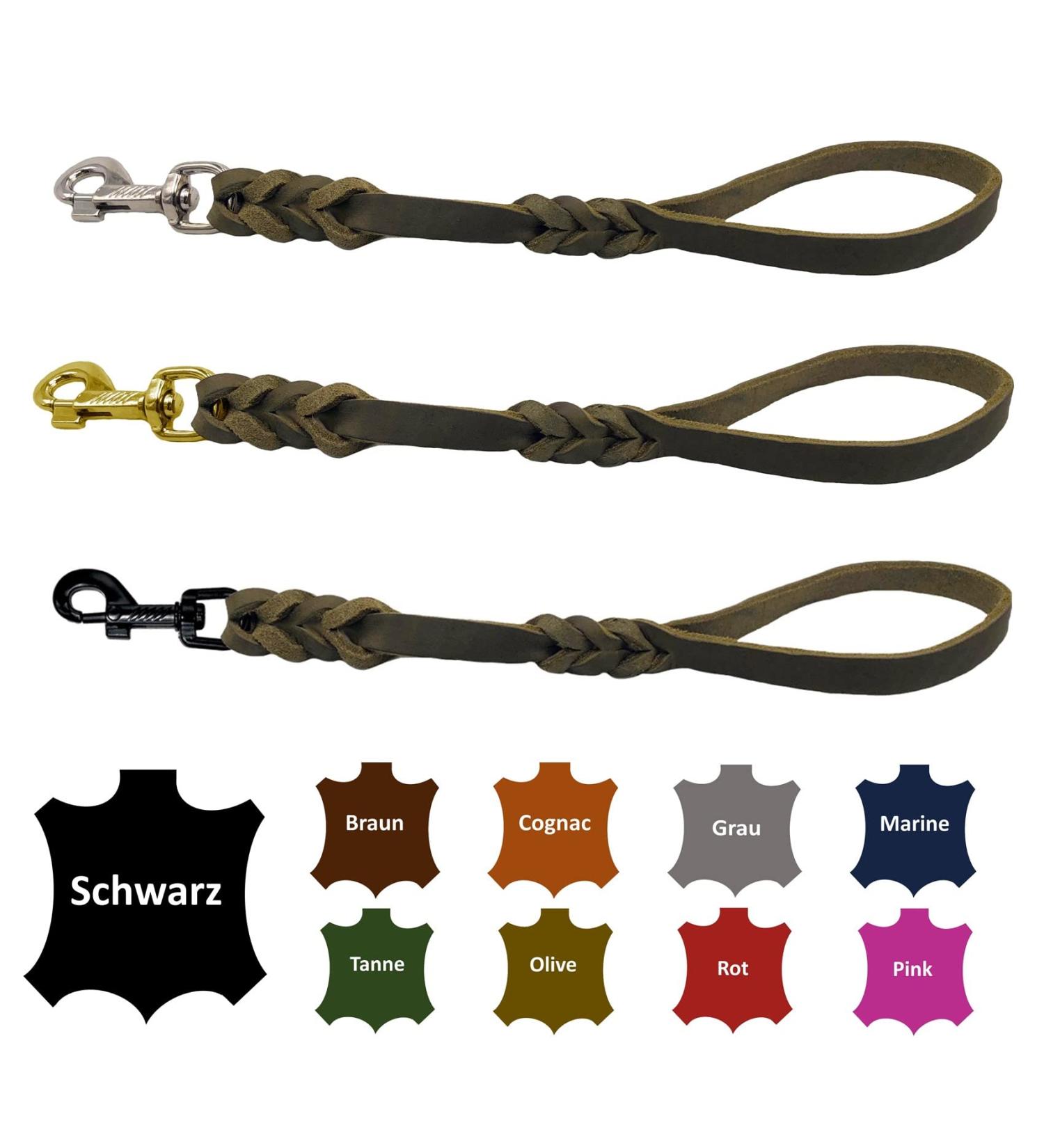 Dog liner/short guide leather hand braid for medium and large dogs (olive green 40cm hook: stainless steel (silver)) 40cm hook: stainless steel (silver) olive -green