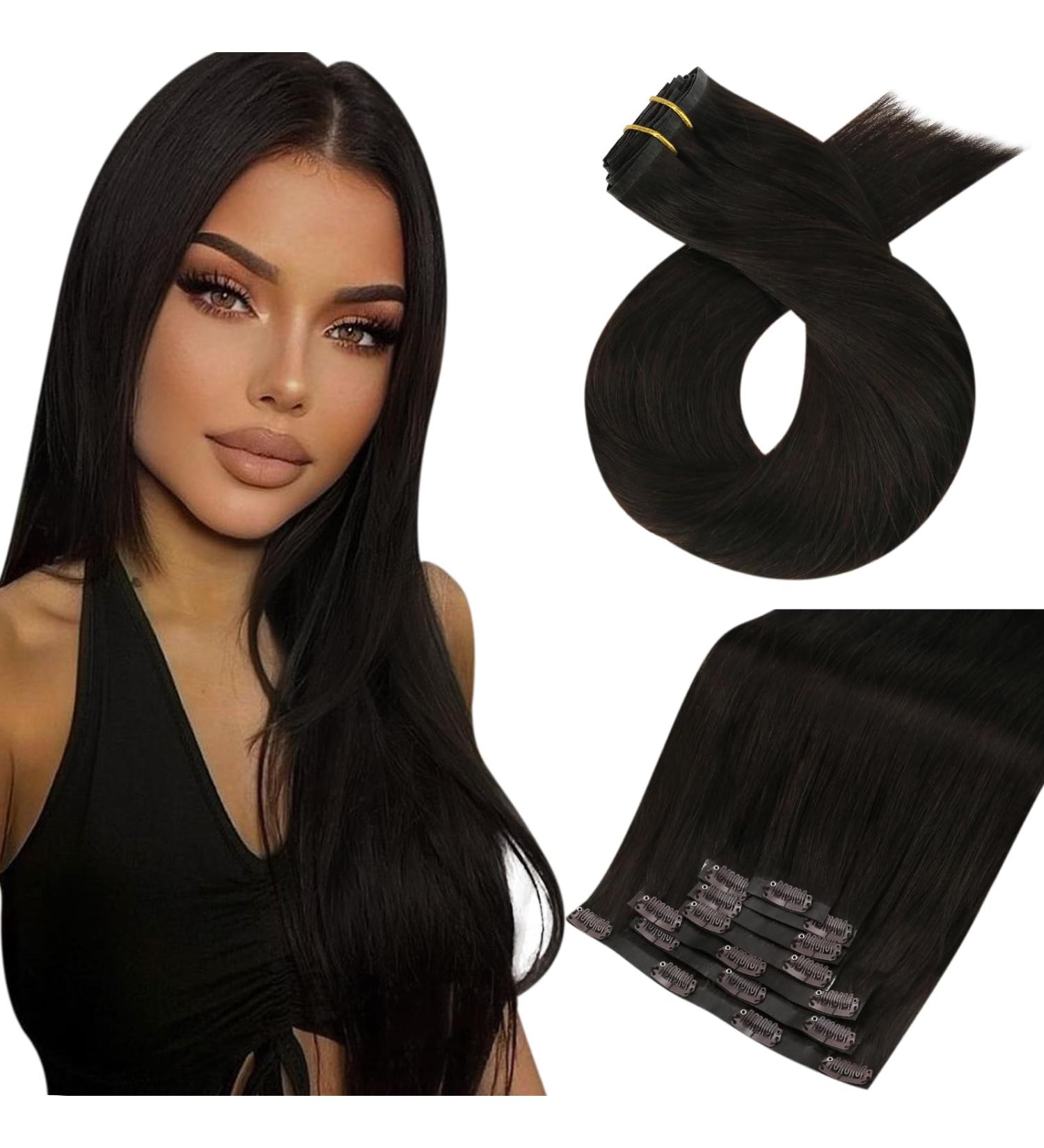 Moresoo Seamless Clip in Human Hair Extensions Darkest Brown #2 - 16 inch 120g Remy Hair 7pcs Set - Buy Online on GoSupps.com