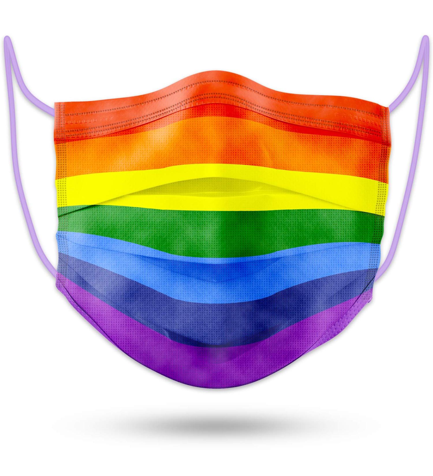 Tomorotec 60PCS Rainbow Disposable Face Masks with Purple Elastic Ear Loops - 3-Layer Soft Fit for Adults - Buy Online on GoSupps.com