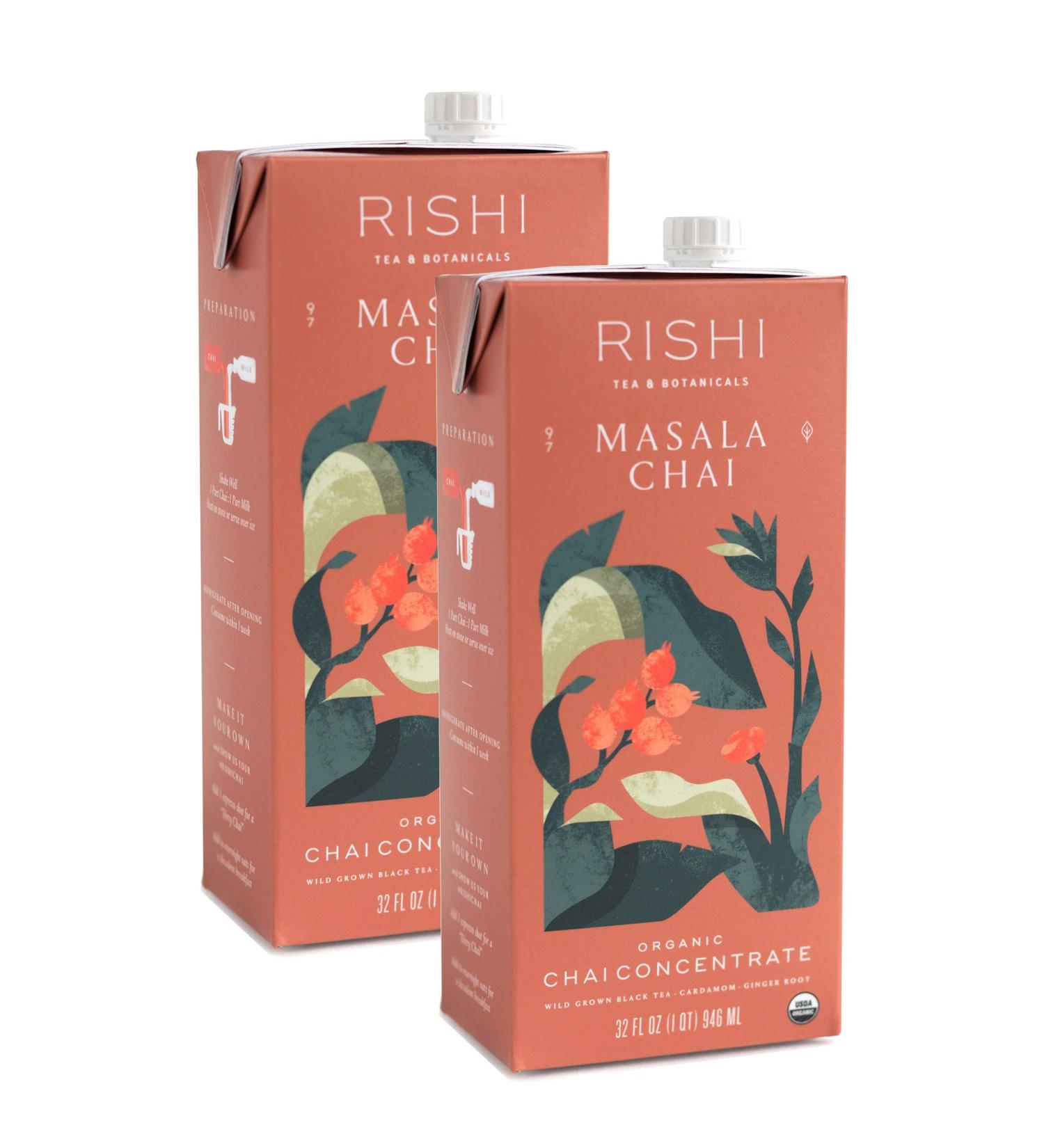 Rishi Tea Masala Chai Concentrate Beverage | USDA Certified Organic Fair Trade Black Tea | Immune Support, Antioxidants, Energy-Boosting | 32 oz Carton - Pack of 2 - Buy Online on GoSupps.com