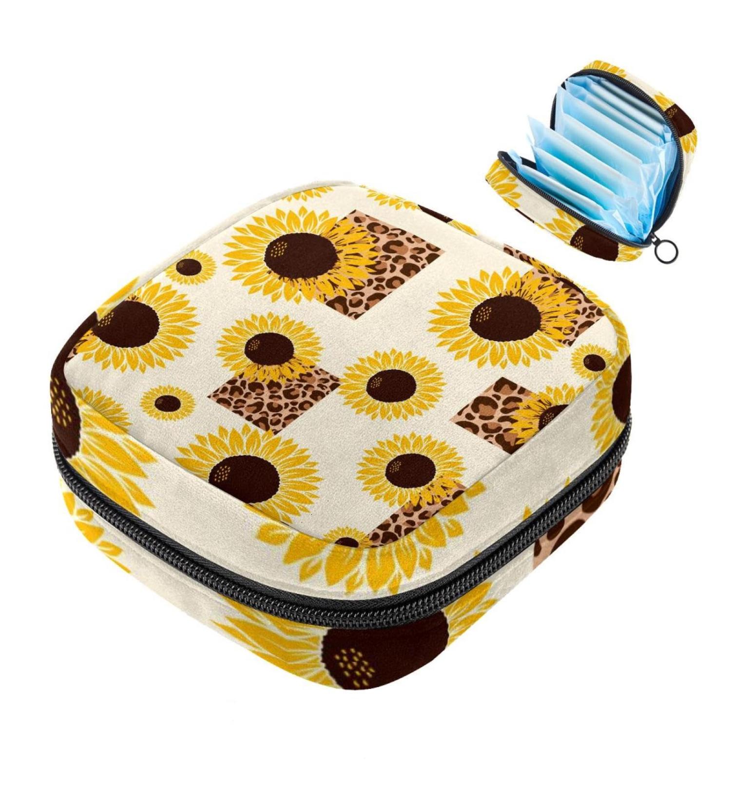 MUOOUM Geometry Leopard Sunflowers Sanitary Napkin Storage Bag - Portable Menstrual Cup Pouch - Buy Online on GoSupps.com