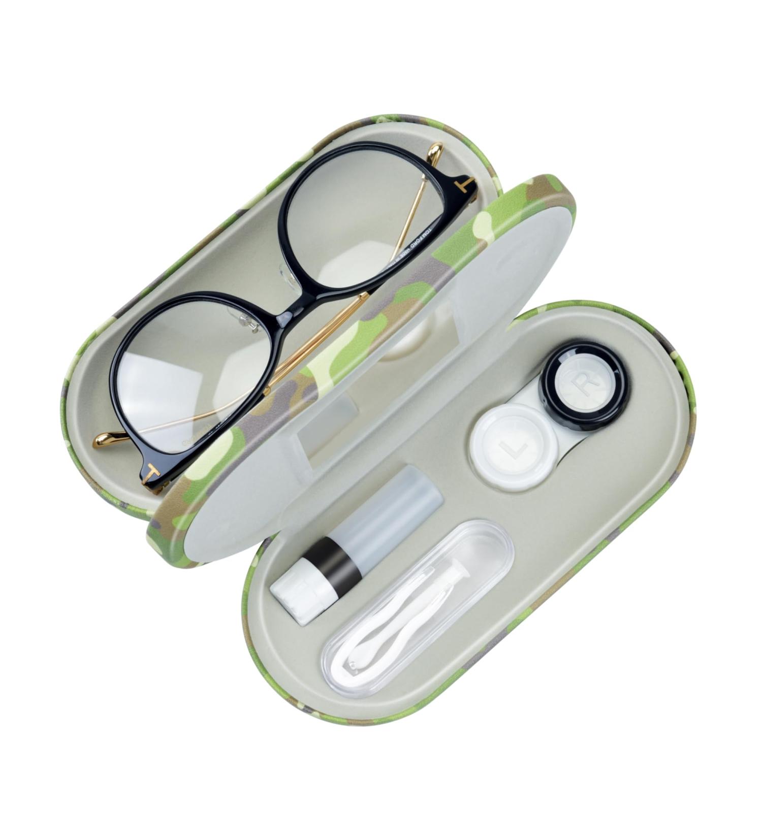 Shop MUF 2-in-1 Camouflage Contact Lens & Glasses Case - Double-Sided Leak-Proof Portable Travel Set with Tweezers & Solution Bottle - Buy Online on GoSupps.com