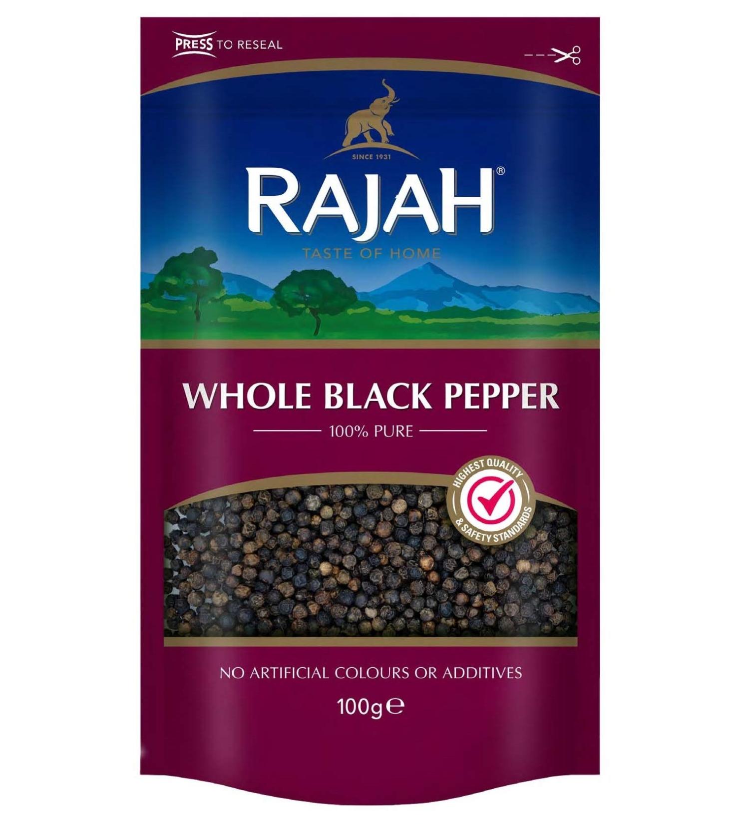 Rajah Spices Whole Black Pepper 100g - Piper Nigrum | Premium Quality Whole Pepper - Buy Online on GoSupps.com
