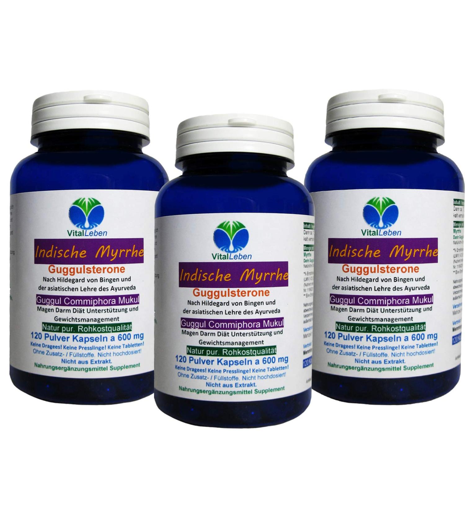 Guggul Indian Myrrh Capsules - Pure Ayurveda Guggulsterone 360 - Premium Quality Powder No Additives 3x120 Count - Bottled in Germany - Buy Online on GoSupps.com