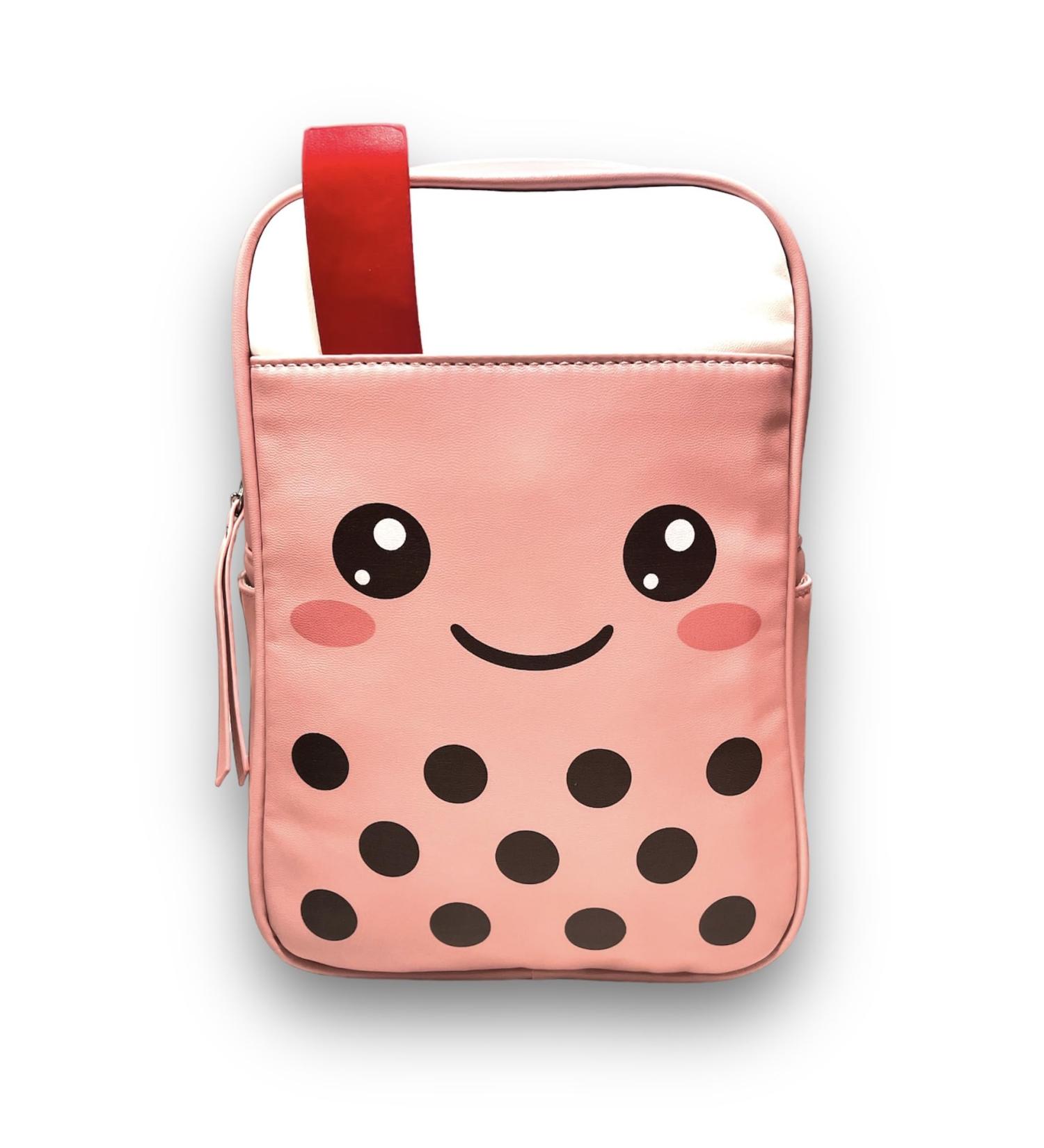 Ellie Dang Designs Cute Kawaii Boba Milk Tea Faux-Leather Shoulder/Crossbody Bag Backpack Pink - Buy Online on GoSupps.com