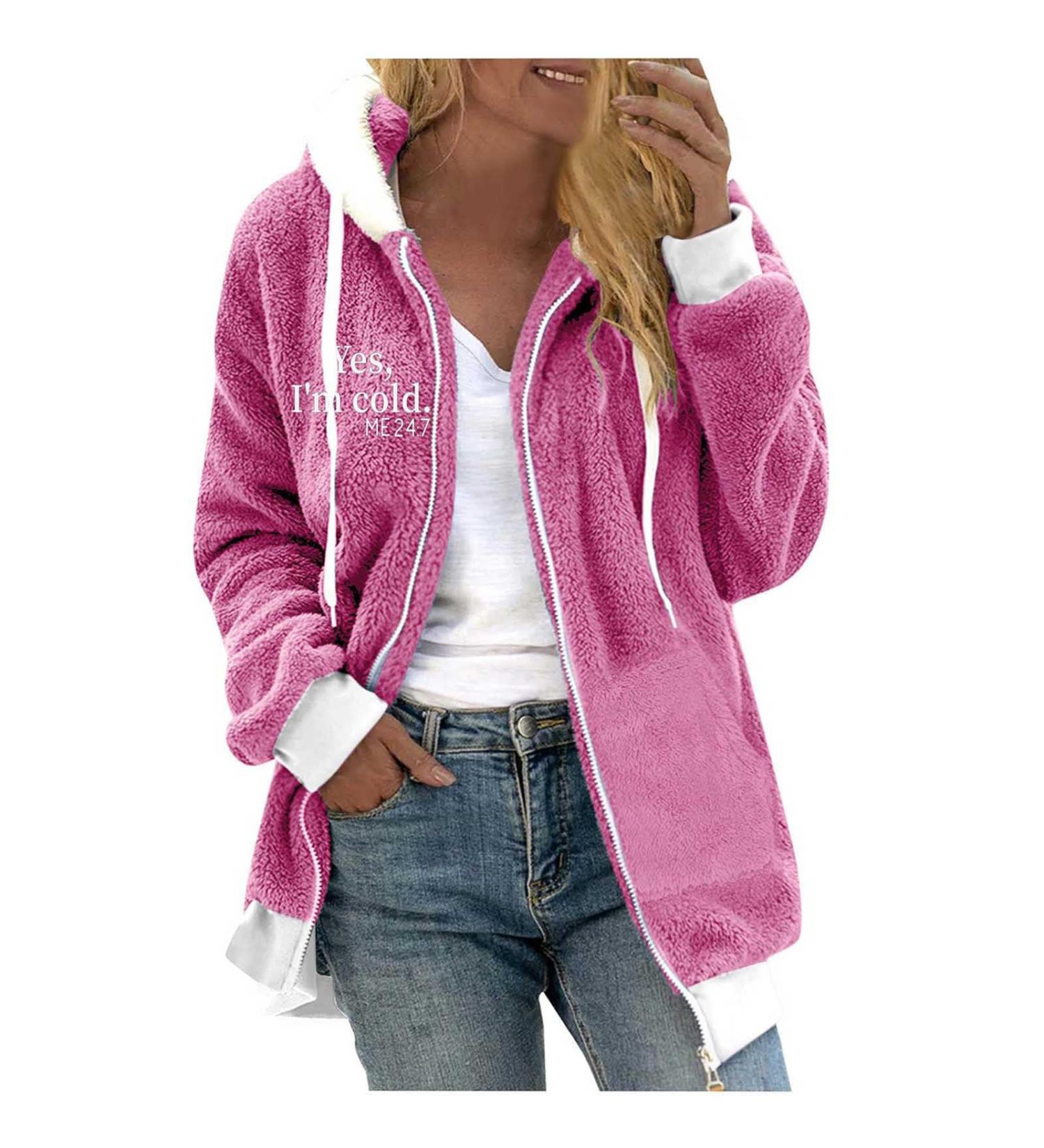 Yihaojia Fuzzy Jackets for Women with Hood Zip Up Hooded Christmas Print Cardigan Coats Fluffy Sherpa Outerwear Pink#31 Large - Buy Online on GoSupps.com