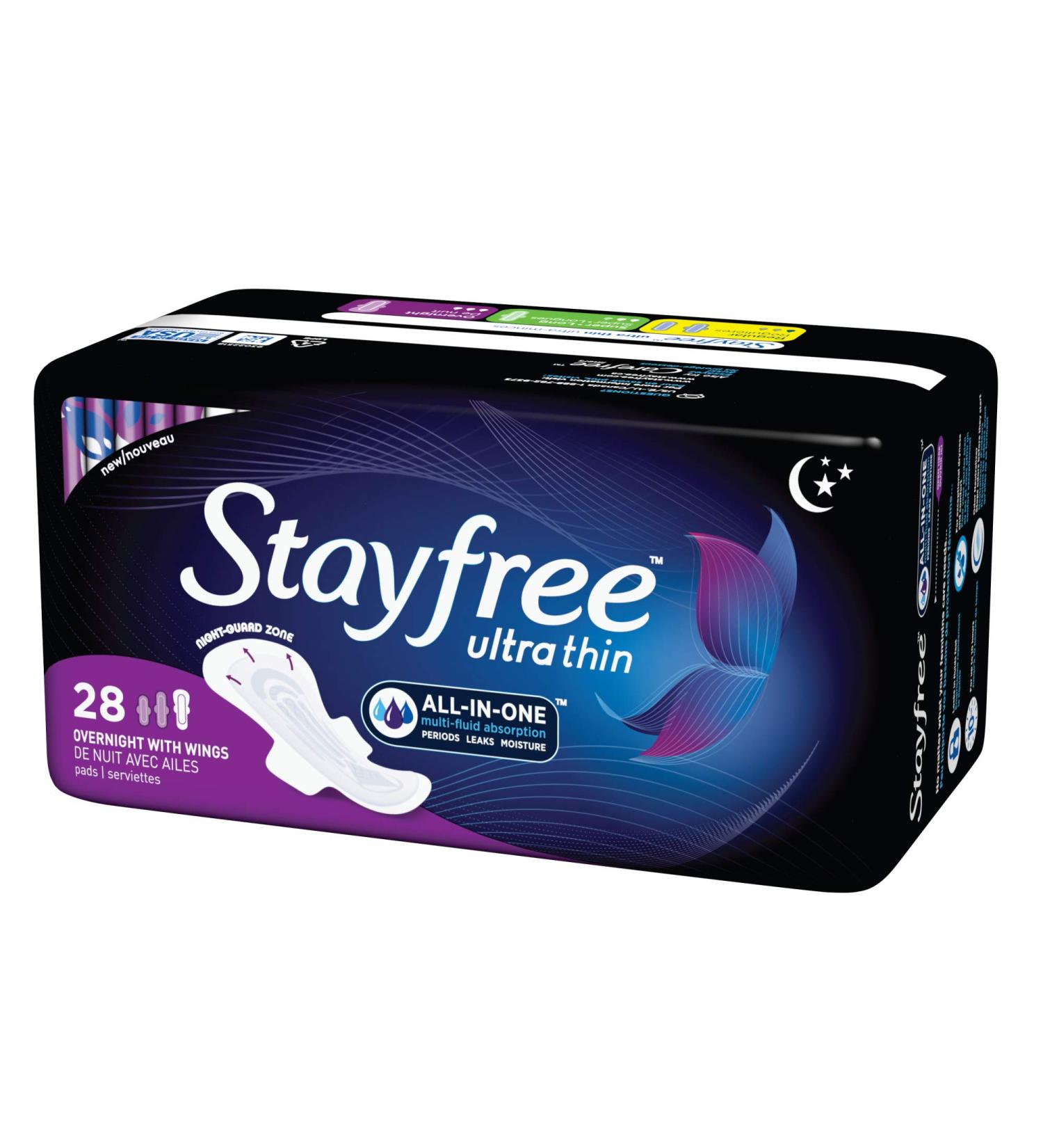Stayfree Ultra Thin Overnight Pads with Wings - 28 Count - Reliable Protection for Leaks and Periods - Buy Online on GoSupps.com