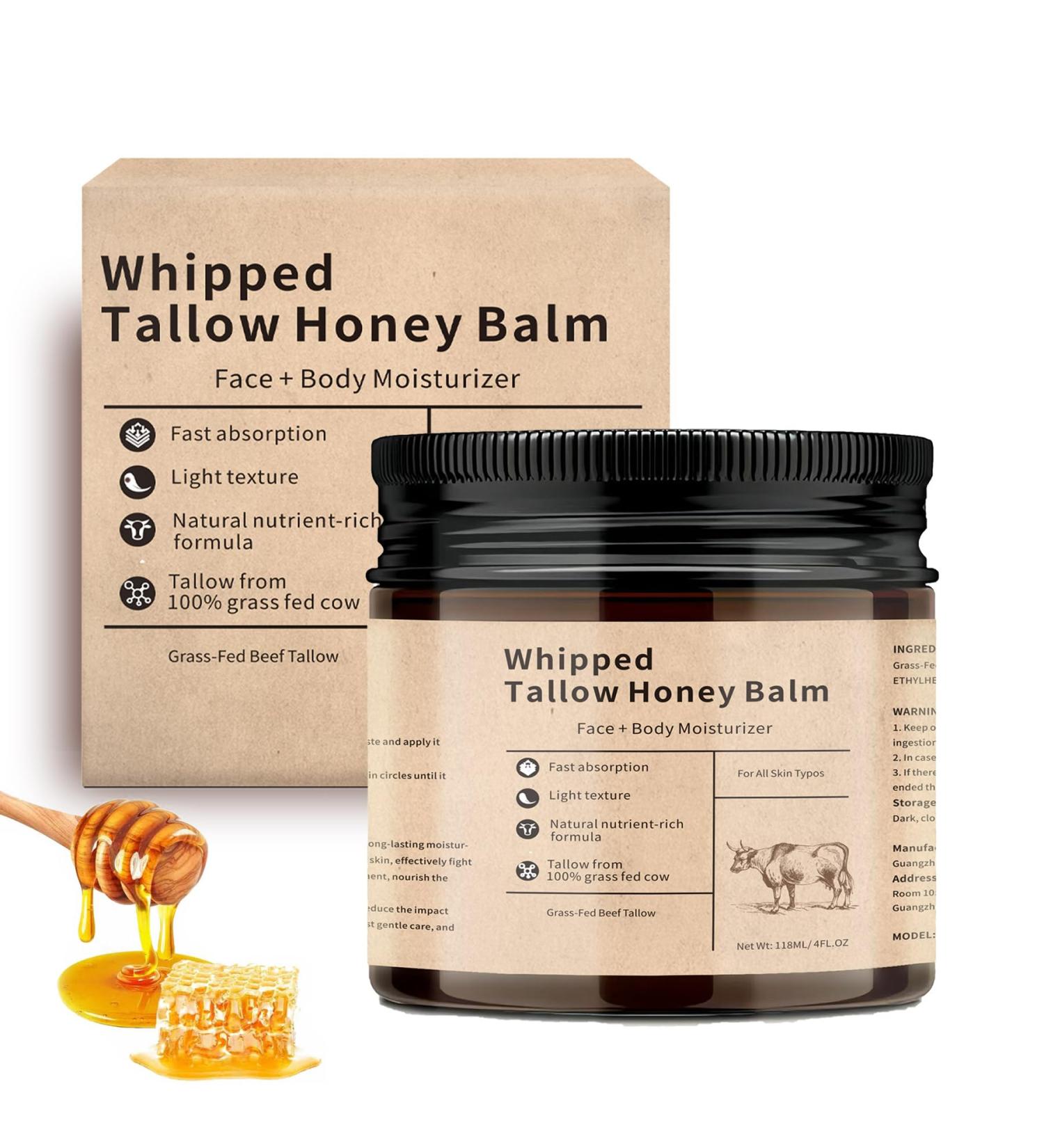 lymznus 100% Grass Fed Beef Tallow for Skin Tallow and Honey Balm Beef Tallow for Face and Body Fast Absorption Tallow Cream Natural Moisturizer Hydrates Deeply Nourish the Skin 4 Oz - Buy Online on GoSupps.com