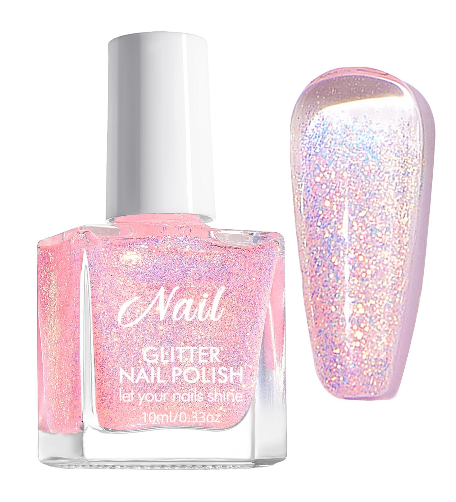 Glitter Nail Polish - Translucent Sparkly Nail Polish - Reflective Pink Nail Varnish - 60 Second Quick Dry Nail Polish - No Bake No Chip Breathable Nail Polish Long Last for Women - Buy Online on GoSupps.com