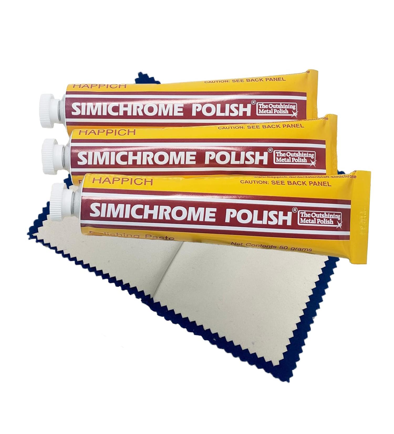 Simichrome All Metal Polish Tube with Polishing Cloth (Pack of 3 with one Cloth)