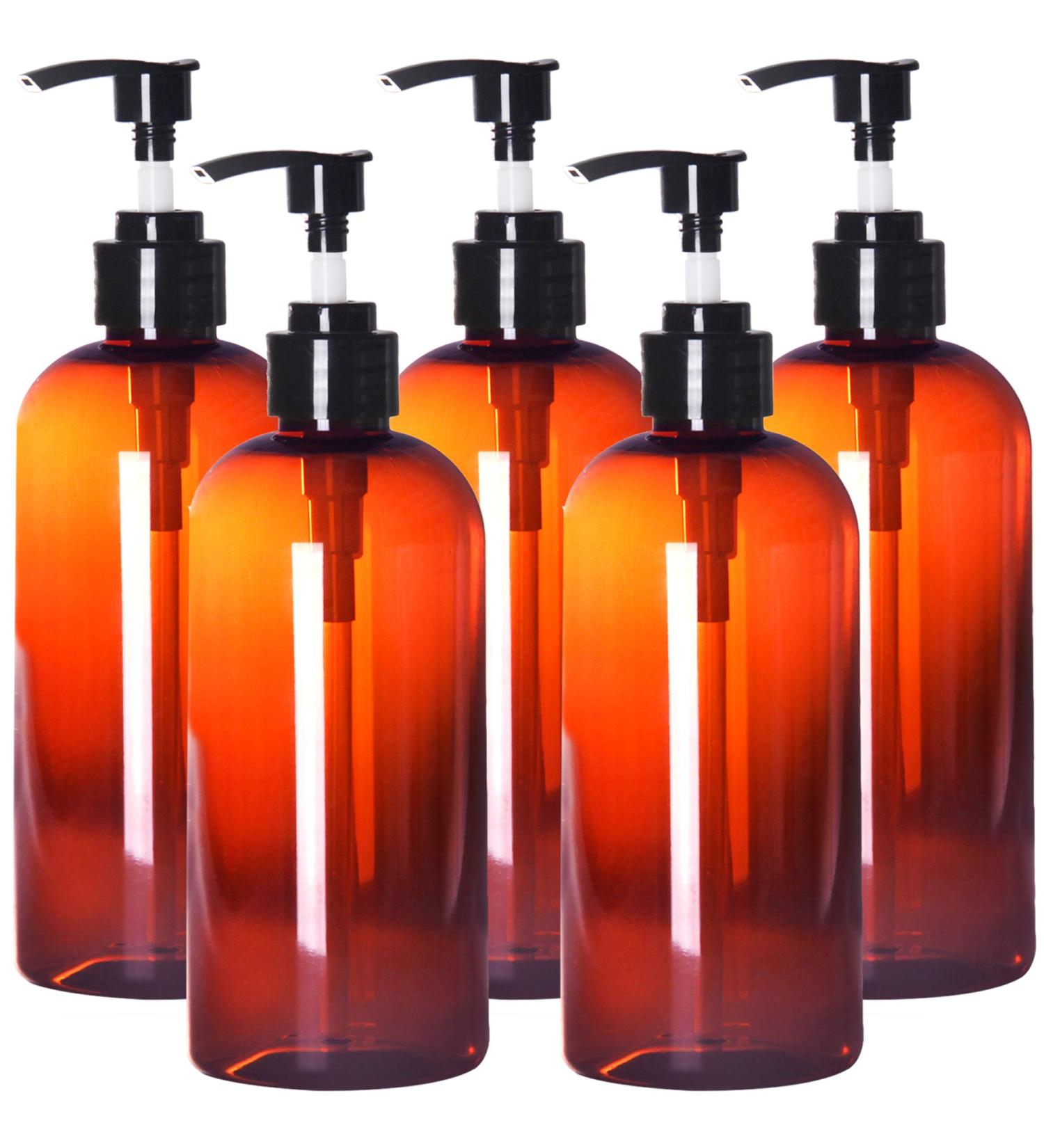 Youngever Set of 5 Amber Plastic Pump Bottles 500ML - Refillable & Durable for Home & Travel - Buy Online on GoSupps.com