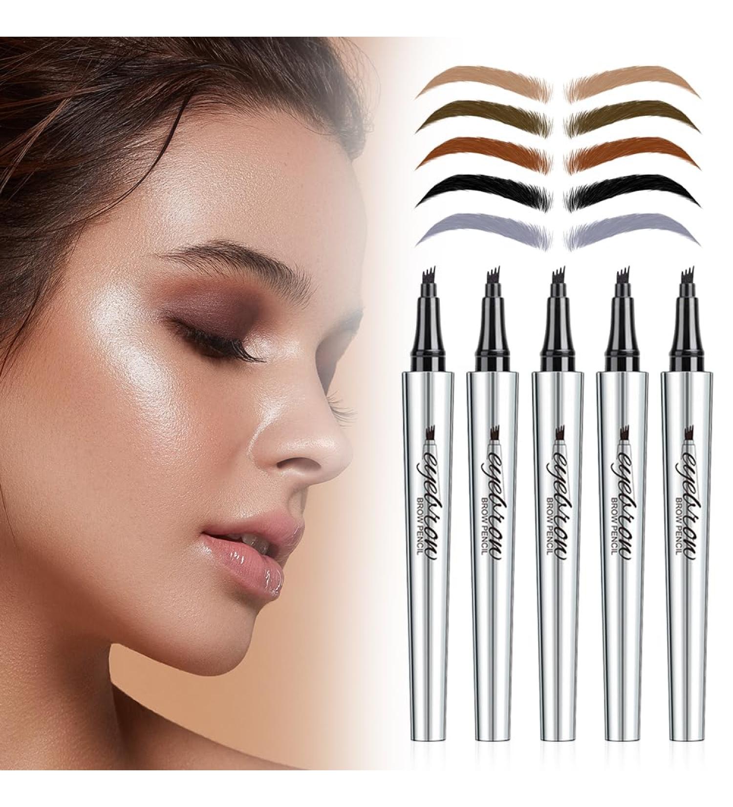 Waterproof 3D Eyebrow Pencil with 4 Fork Tips - Long-Lasting Microblading Hair Drawing | 5 Pack Natural Brow Makeup - Buy Online on GoSupps.com