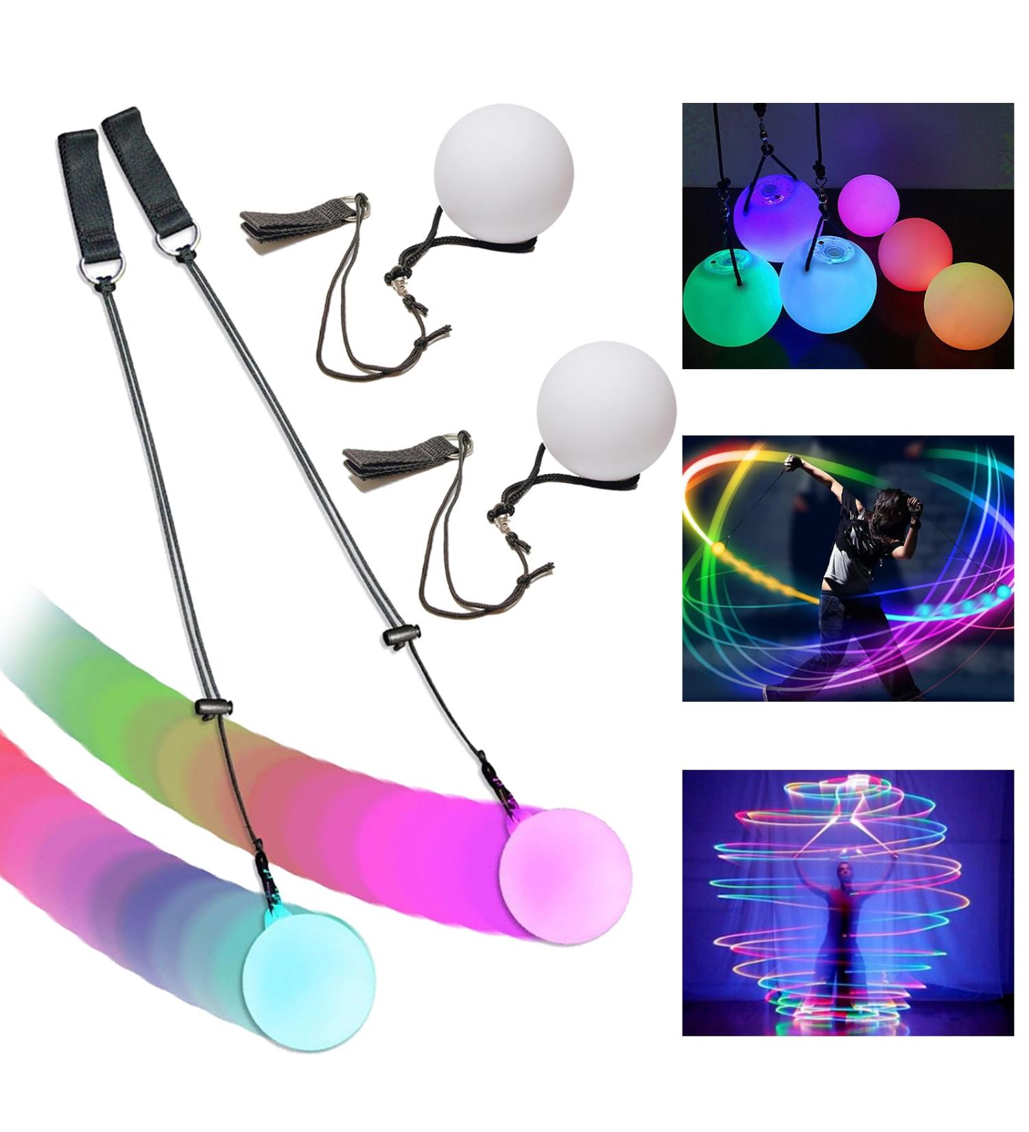 2 LED POI Juggling Balls Set - Rainbow Colors & Strobe Effect | Circus Toy for Adults & Kids | International Shipping - Buy Online on GoSupps.com