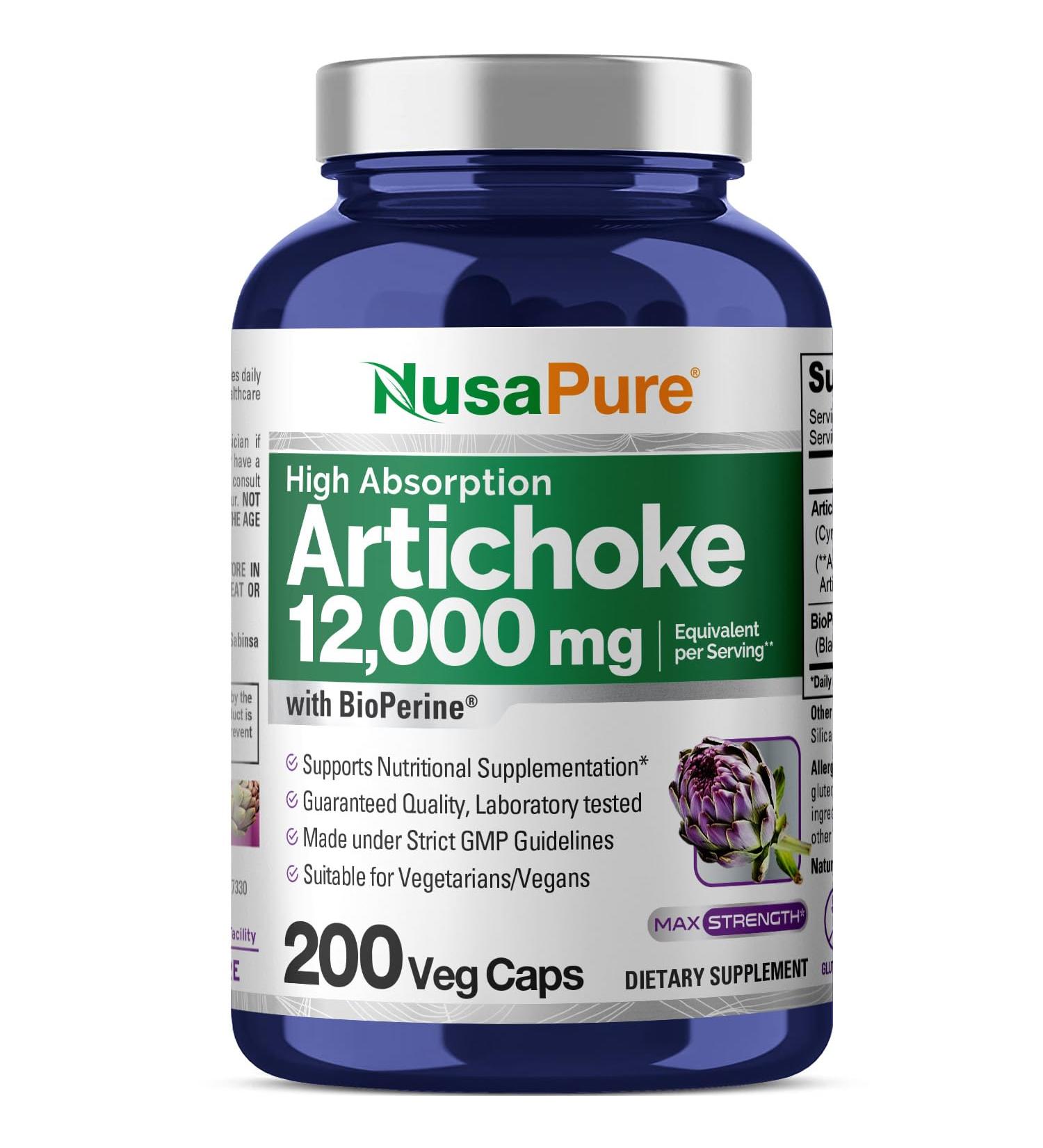 NusaPure Artichoke 20:1 Extract 600 mg Equivalent to 12 000mg 200 Veggie caps (Non-GMO Gluten Free) - Buy Online on GoSupps.com