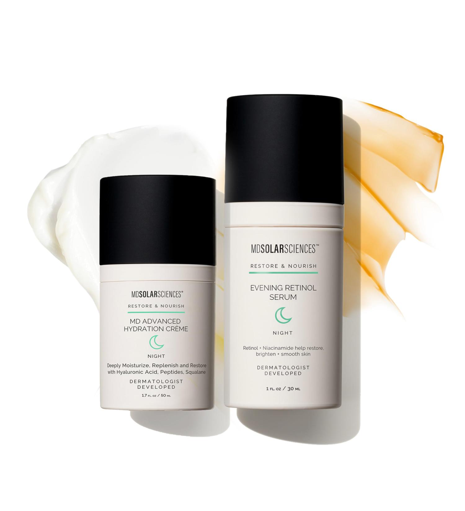 Bundle of MDSolarSciences MD Advanced Hydration Cr me & Evening Retinol Serum | Anti-Aging Nighttime Skincare Routine | Hyaluronic Acid Ceramides & Peptides | Reduces Wrinkles & Dark Spots - Buy Online on GoSupps.com