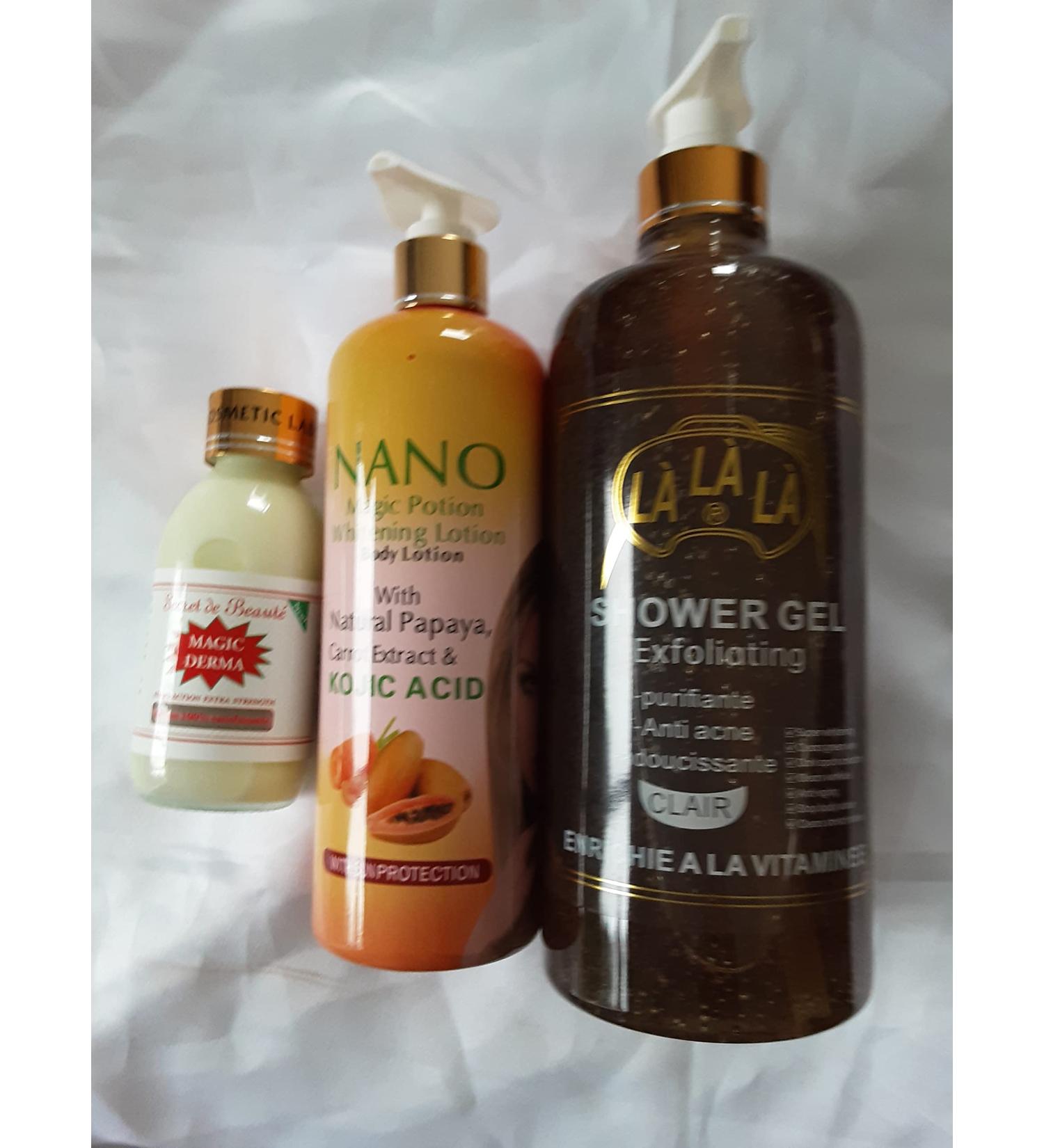  OBBBeaut Whitening and brightening range: Nano milk 500ml Magic Derma serum 120ml Lalala brown shower gel 1000ml - Buy Online on GoSupps.com