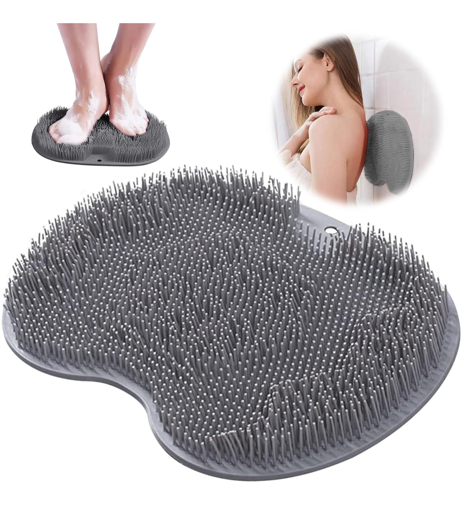 Leonshco Slip-Proof Silicone Massage Pad & Back Scrubber - Anti-Slip Shower Floor Mat with Suction Cups | Foot Scrubber & Shower Brush (Gray) - Buy Online on GoSupps.com