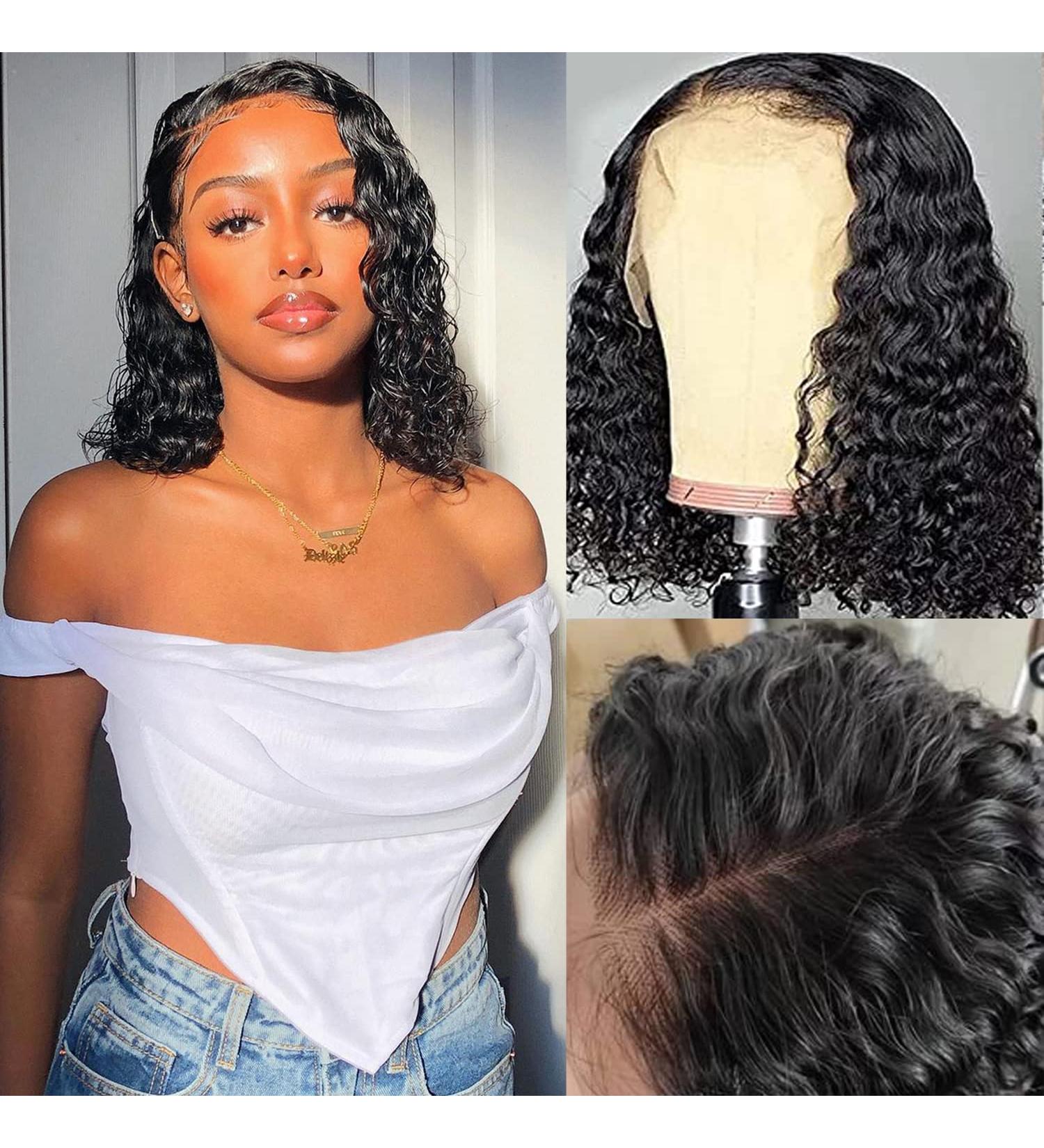 Shushimei 13x4 HD Lace Front Bob Wig Human Hair | Pre Plucked Short Water Wave Wig for Black Women | Natural Black Color 12 Inch 180% Density - Buy Online on GoSupps.com
