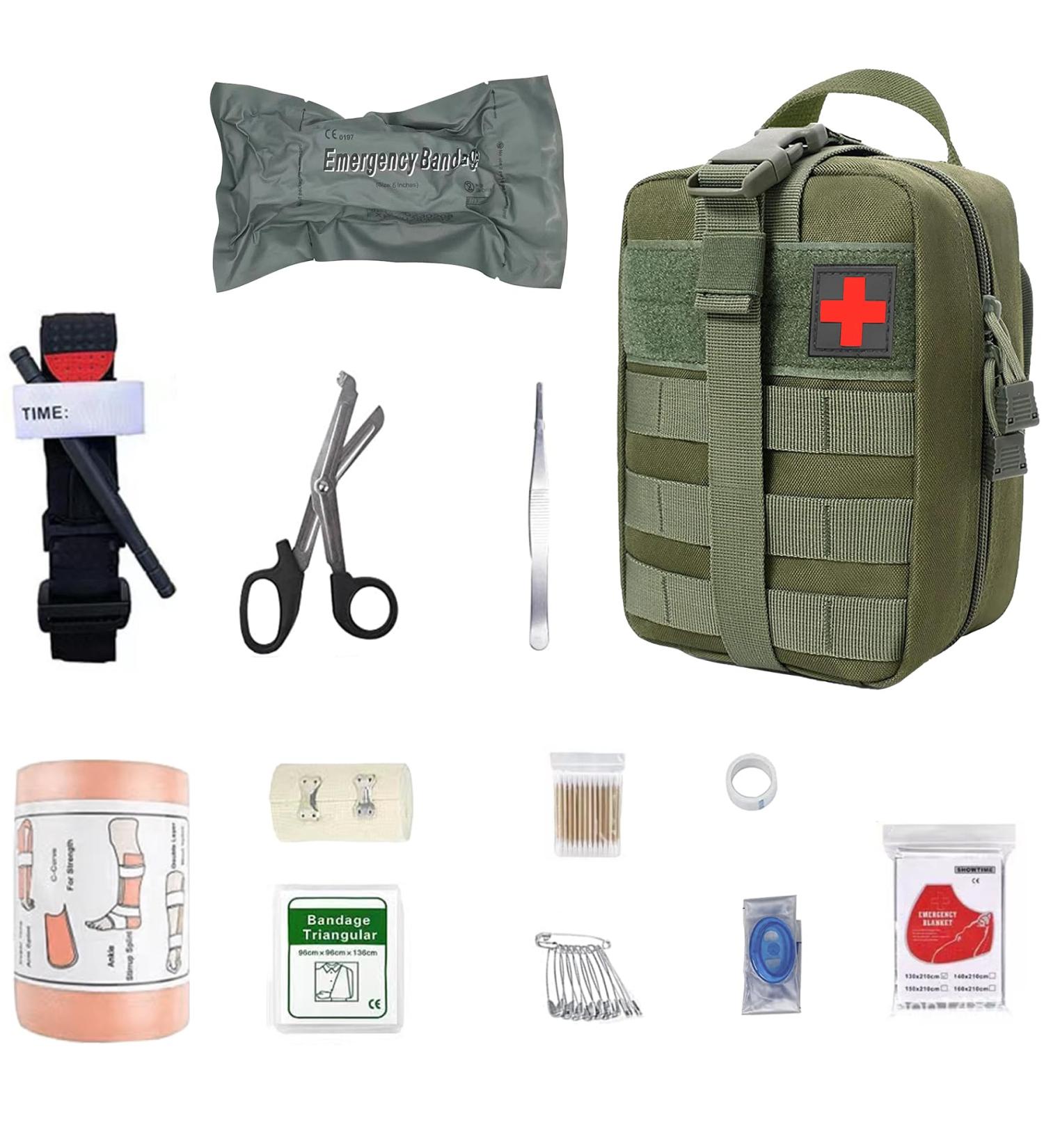 First Aid Set & Tactical Medical Bag for Camping Hiking & Adventure - Trauma Kit for Home Car & Military Survival - Bleeding Control Gear (Green) - Buy Online on GoSupps.com