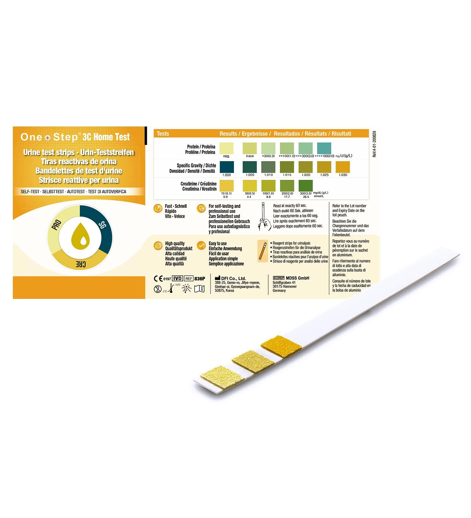 One+Step Kidney Test - 5 Urine Test Strips for Creatinine Protein & Specific Gravity | Fast International Shipping - Buy Online on GoSupps.com