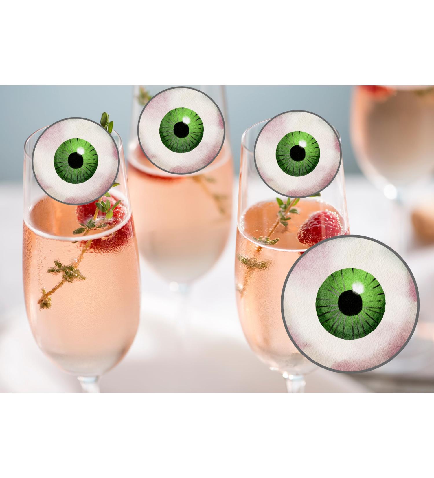 20 x 4.5cm edible Halloween eye ball champagne prosecco flute drink toppers uncut