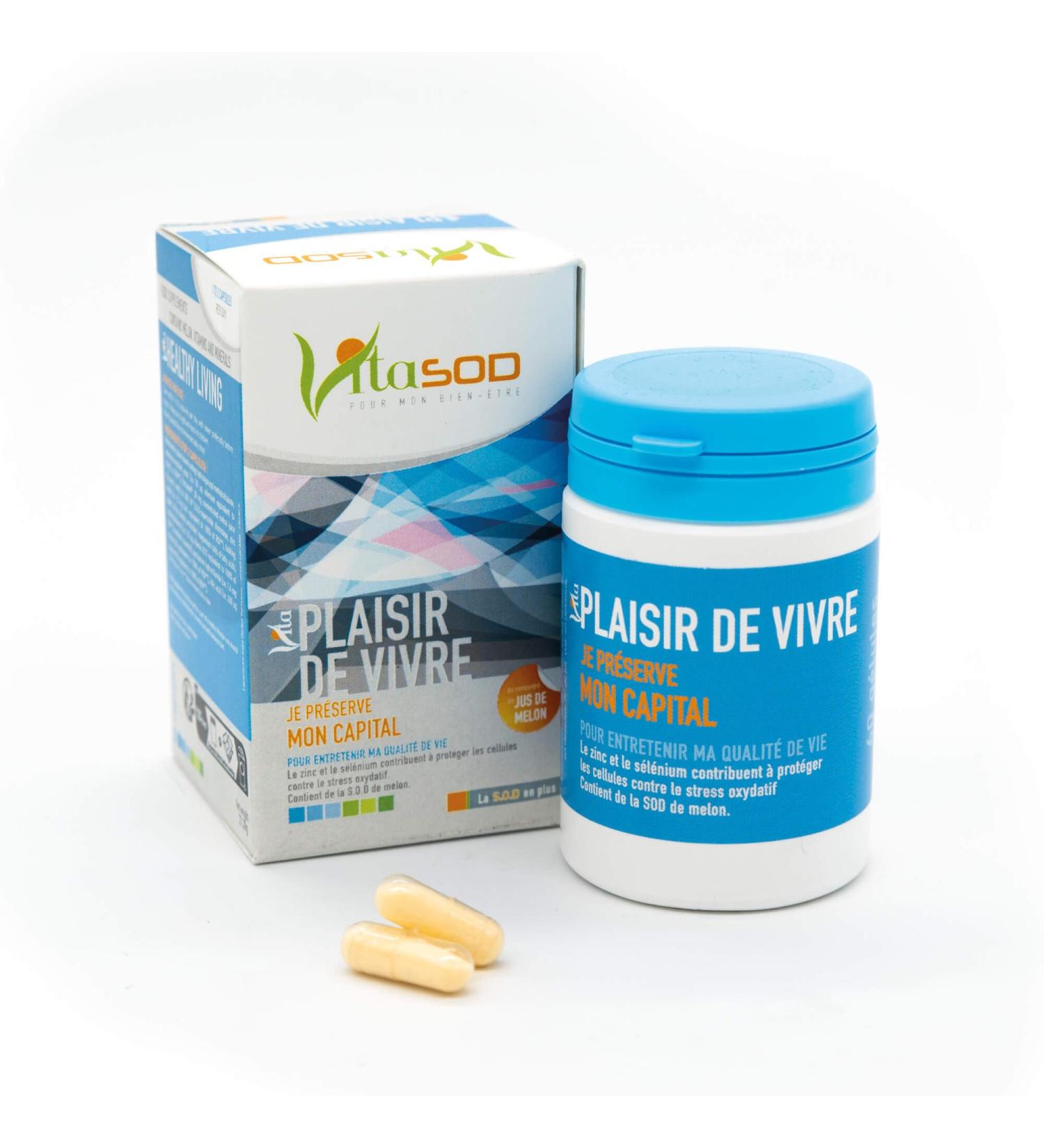 Vita PLAISIR DE VIVRE SOD de melon Compl ment alimentaire pour le bien- tre de l esprit et du corps fatigue moral Vitamine B6 B9 B12 Zinc Levure de S l nium 60 G lules - Buy Online on GoSupps.com