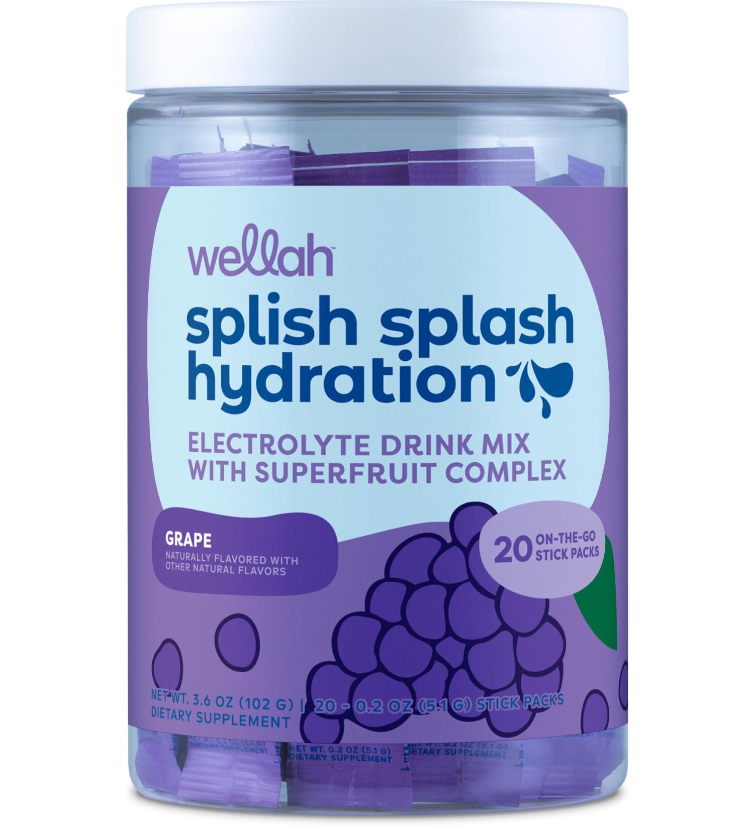 Splish Splash Hydration - Grape Electrolyte Drink Mix | 20 Stick Packs with Superfruit Complex for Optimal Hydration - Buy Online on GoSupps.com