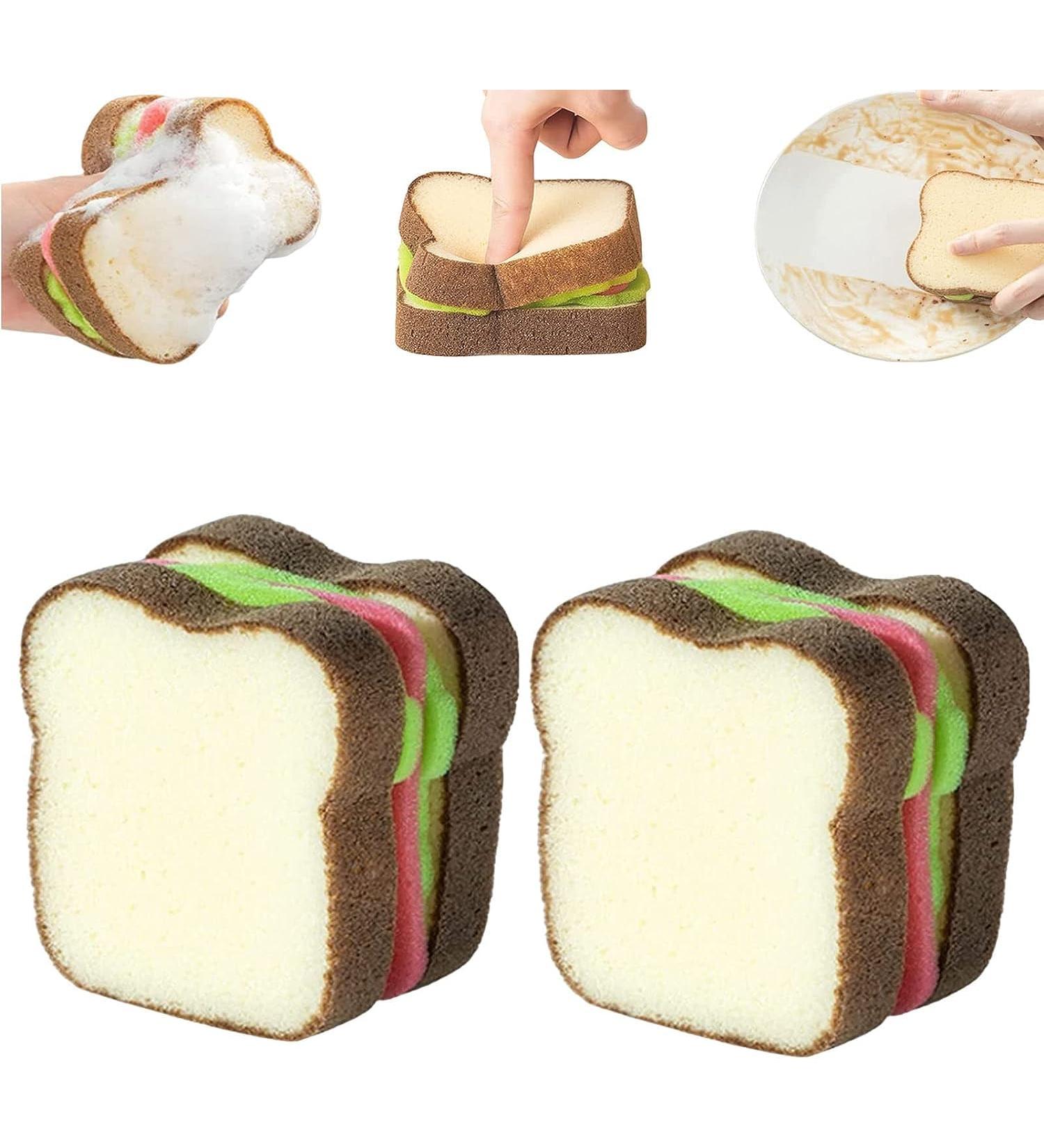 Sandwich Sponge Fun Toast Shape Dish-Washing Sponges Cute Deep Cleaning Thickened Scrub Kitchen Sponges (Sandwich 2) (2 Sandwich) 2 Sandwich - Buy Online on GoSupps.com