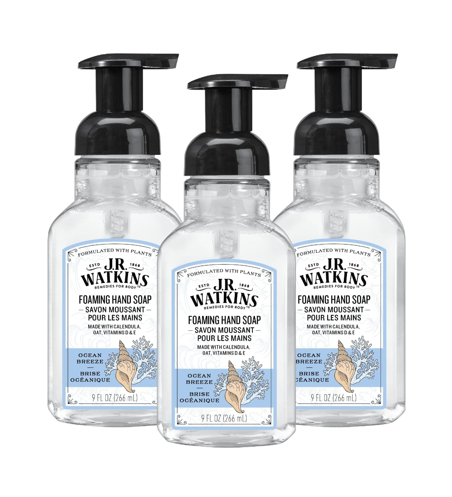 J.R. Watkins Ocean Breeze Foaming Hand Soap - 9 fl oz (Pack of 3) | Moisturizing, All Natural, Alcohol-Free, Cruelty-Free | Made in USA | Pump Dispenser | 3 Pack - Buy Online on GoSupps.com