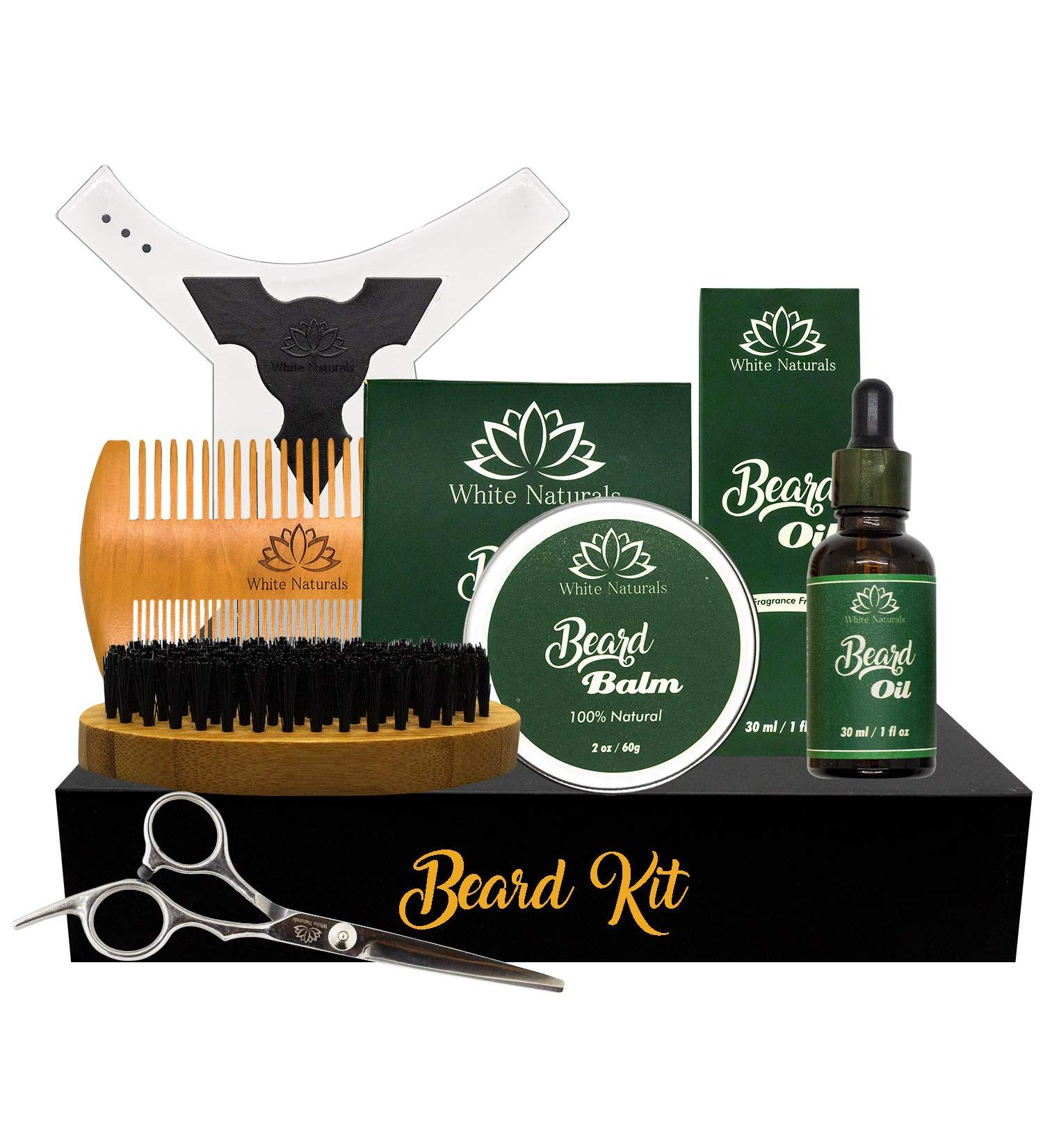 Beard Kit & Conditioner Products For Men Care Beard Brush - Mustache Comb - Balm - Oil - Stainless Steel Trimming Scissor & Shaping Tool by White Naturals - Buy Online on GoSupps.com