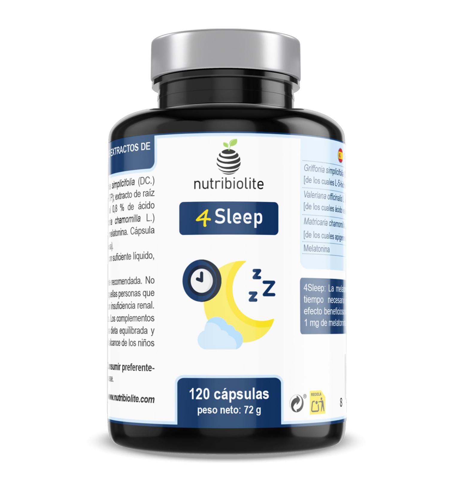 5-HTP and Melatonin 120 High Dosed Capsules for Sleep Well (1 capsule per day) with Valerian and Chamomile. Vegan No Additives - 4Sleep Nutribiolite - Buy Online on GoSupps.com