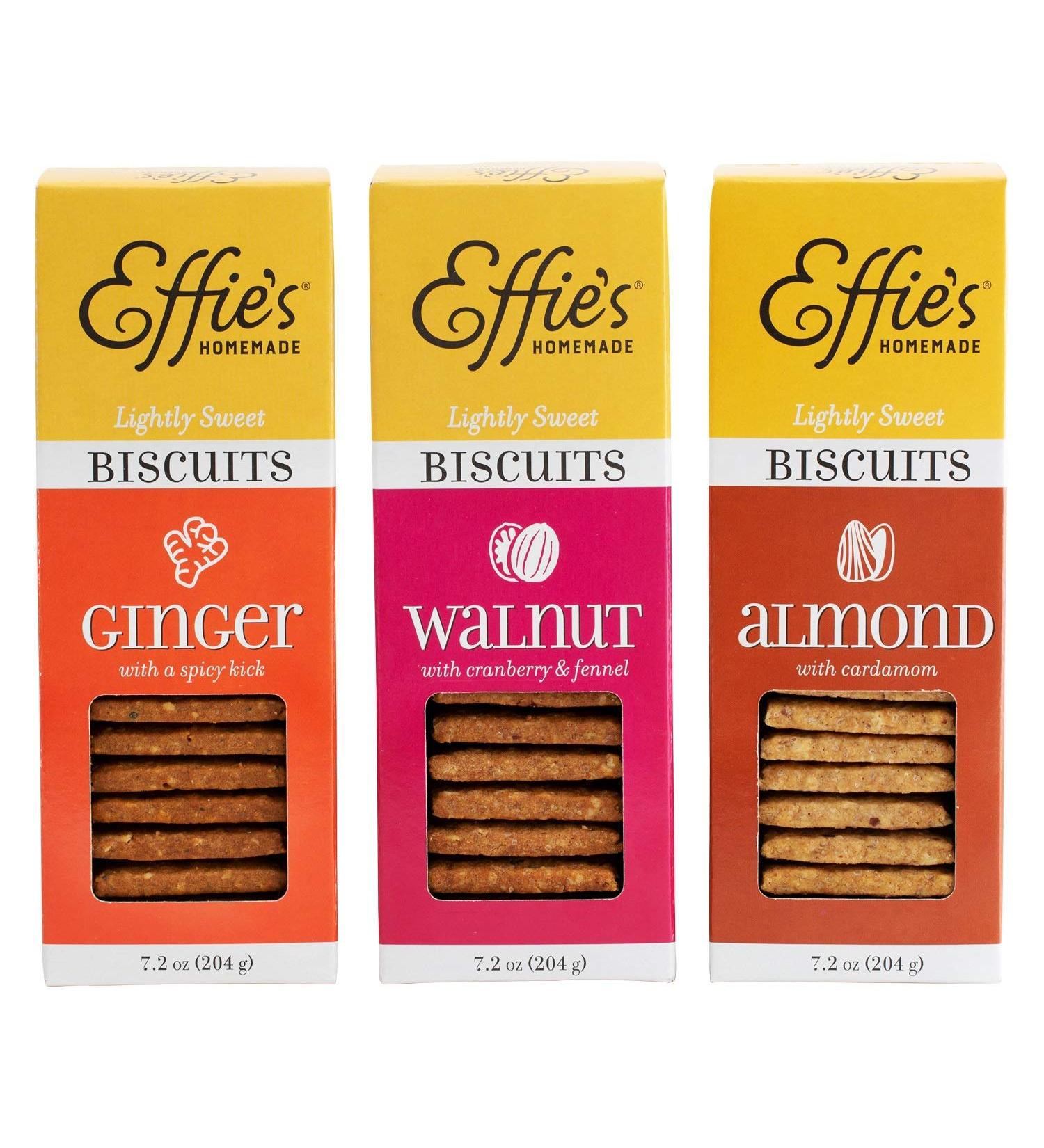 Effie's Homemade All-Natural Lightly Sweetened Gourmet Biscuits Variety Pack: Almond Biscuit, Ginger Biscuit and Walnut & Cranberry Biscuit, For Real Food Lovers Craving Homemade Taste