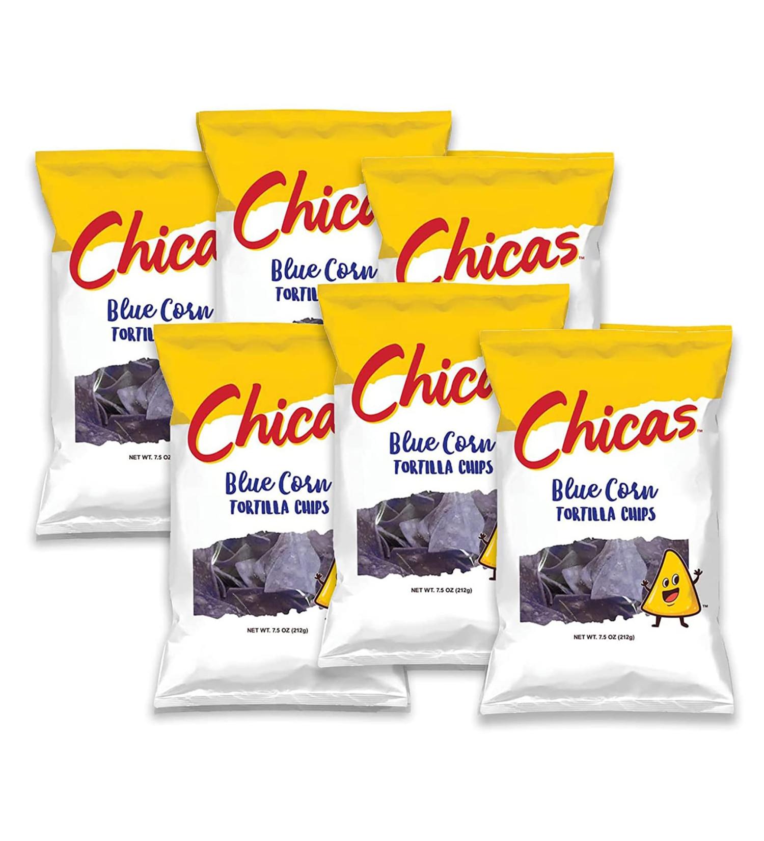 Chicas Blue Corn Tortilla Chips - Lightly Seasoned with Sea Salt - Gluten Free, Vegan, Non-GMO - 7.5 oz (Pack of 6) - Perfect for Dips, Spreads & More - Buy Online on GoSupps.com