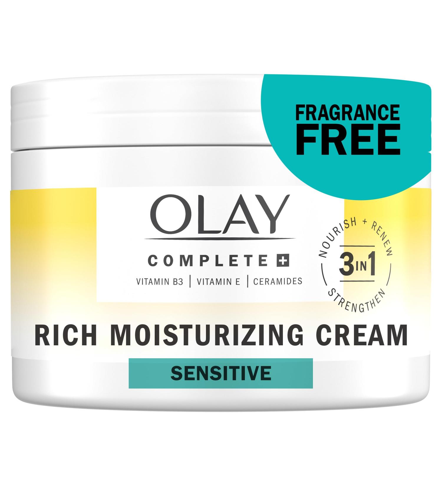 Olay Complete+ Rich Moisturizing Cream Fragrance-Free 8.5 OZ | 3-in-1 Hydrating Face Cream for Dry Skin with Vitamin B3 E & Ceramides - Shop Internationally - Buy Online on GoSupps.com