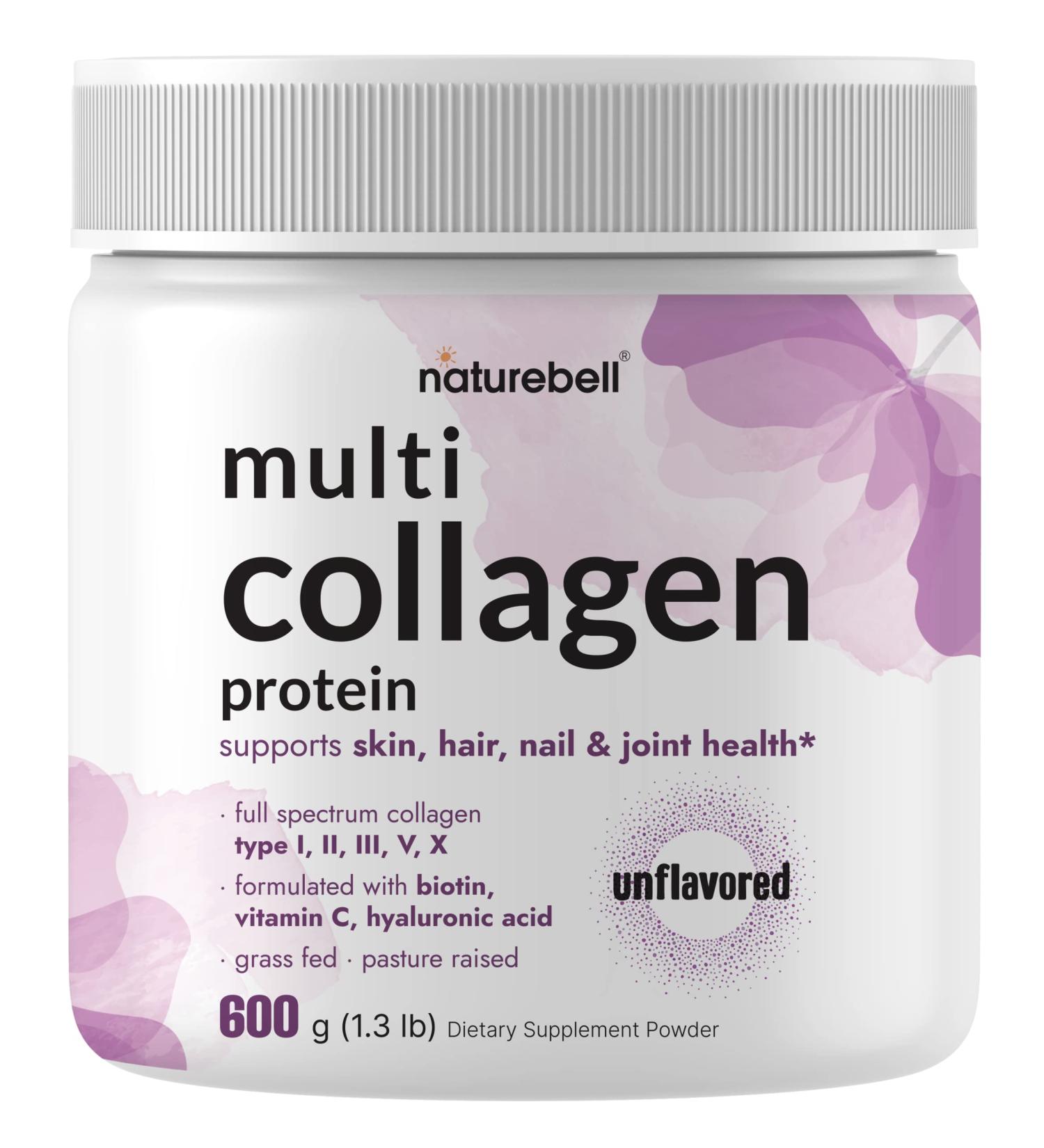 Multi Collagen Protein Powder 600g - 5 Types (I II III V X) Grass-Fed & Pasture-Raised | with Biotin 5000mcg Vitamin C & Hyaluronic Acid | Keto Paleo Unflavored (54 Servings) - Buy Online on GoSupps.com