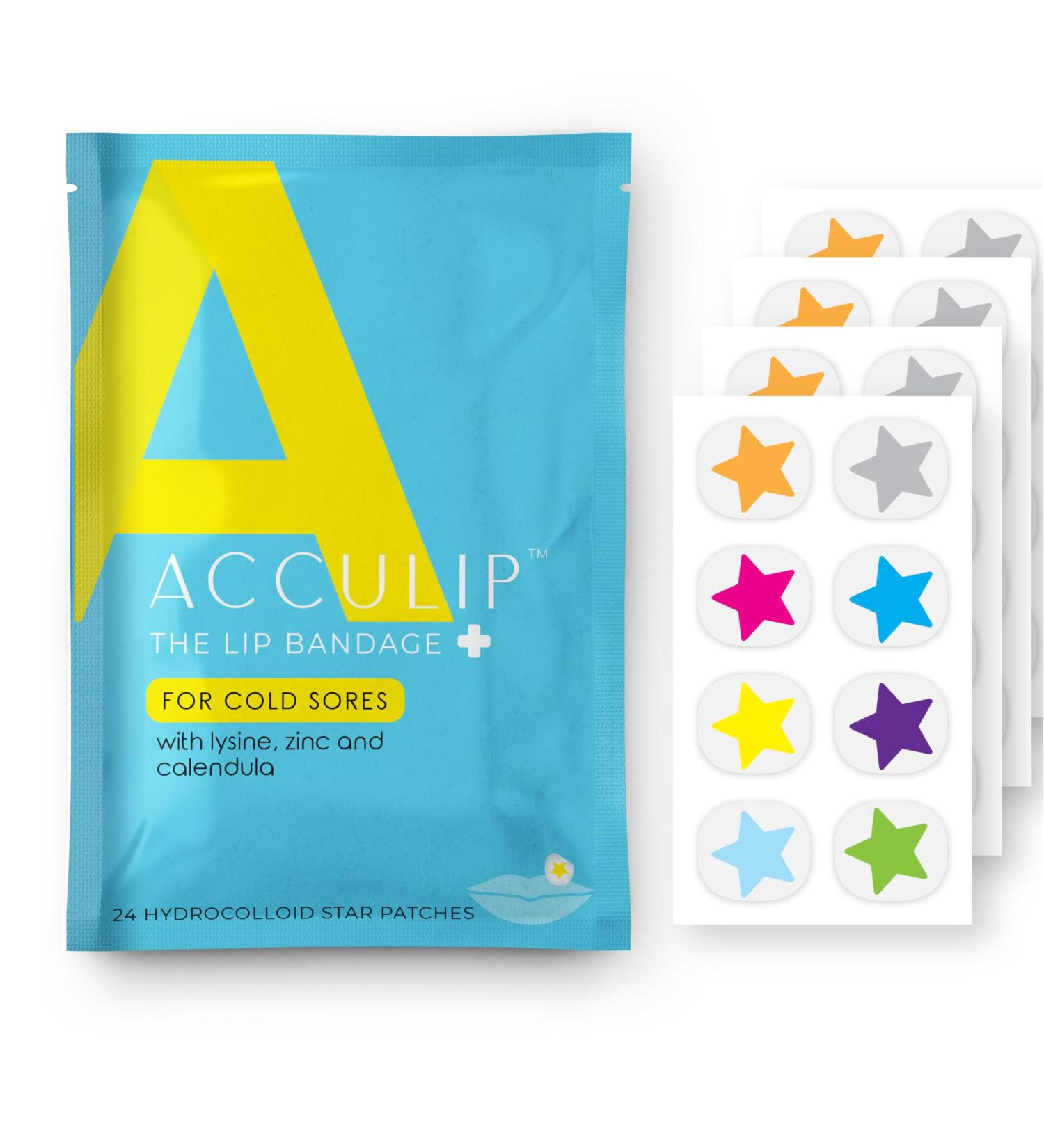 Acculip Cold Sore Patch Lysine Cold Sore Treatment for Lips Lysine Lip Balm Alternative for Soothing Relief Medicated Fever Blister Patch L-lysine Zinc and Calendula Star Theme Design - Buy Online on GoSupps.com