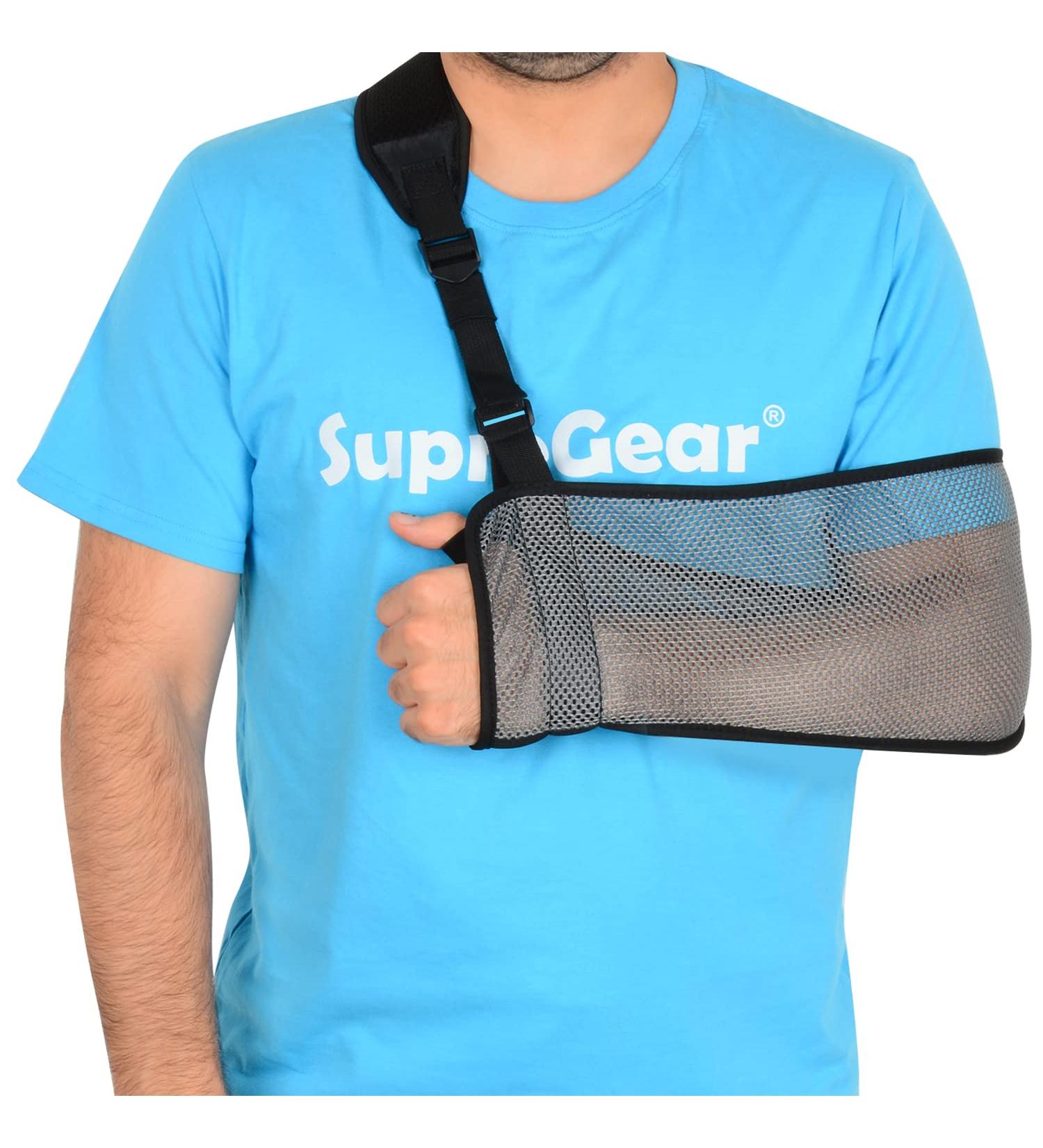Supregear Adjustable Mesh Arm Sling - Breathable Shoulder Immobilizer for Injured Arm, Elbow, Wrist - Dark Grey - Buy Online on GoSupps.com