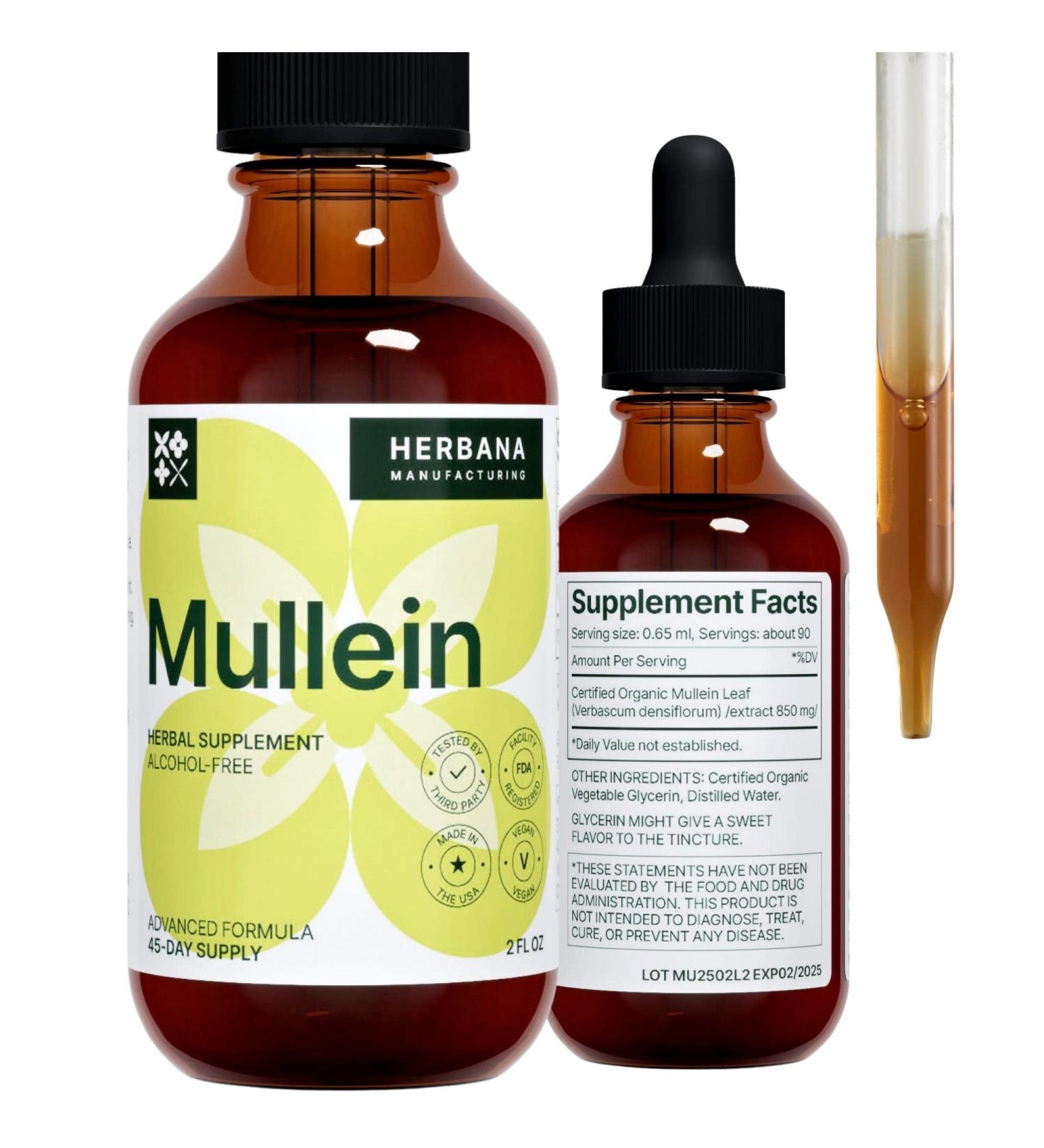 Mullein Leaf Liquid Extract - Lung Cleanse & Immune Support Tincture - 45-Day Supply, 2 fl oz - Buy Online on GoSupps.com