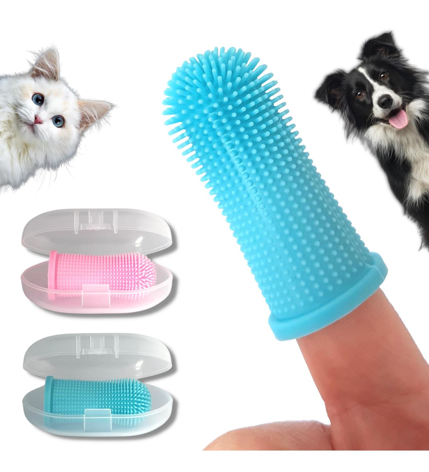 Pawsonly Silicone Finger Toothbrush Set for Dogs & Cats | Dental Care | 2 Pack with Storage Box | Blue & Pink Tooth Cleaning for Small Pets - Buy Online on GoSupps.com