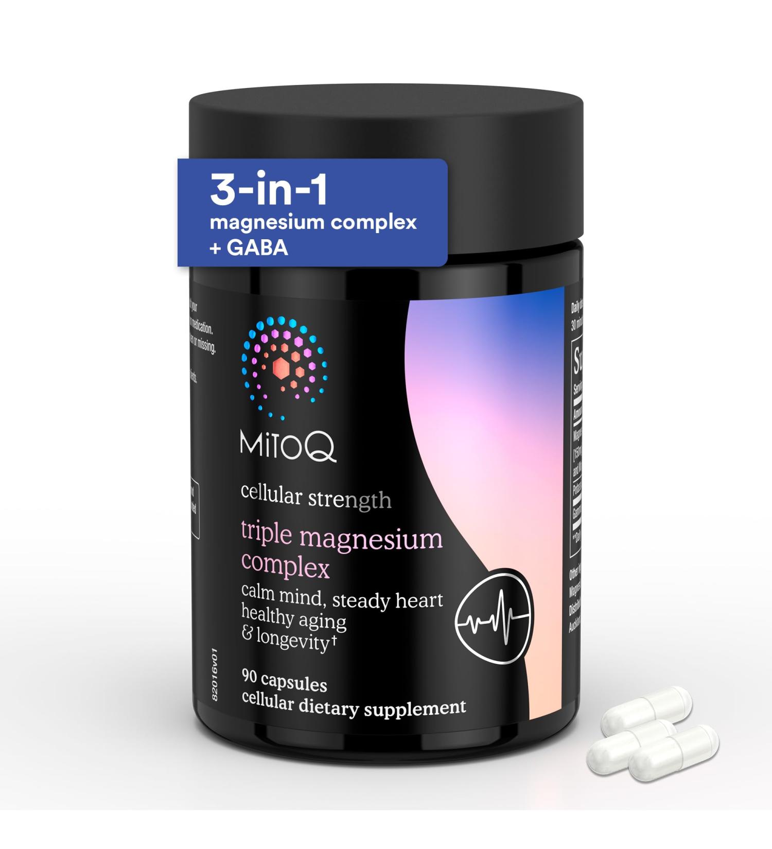 MitoQ Triple Magnesium Complex | Magnesium Glycinate, Taurinate, Oxide with GABA for Heart Health, Stress Management, & Deeper Sleep | High Absorption | 90 Capsules - Buy Online on GoSupps.com