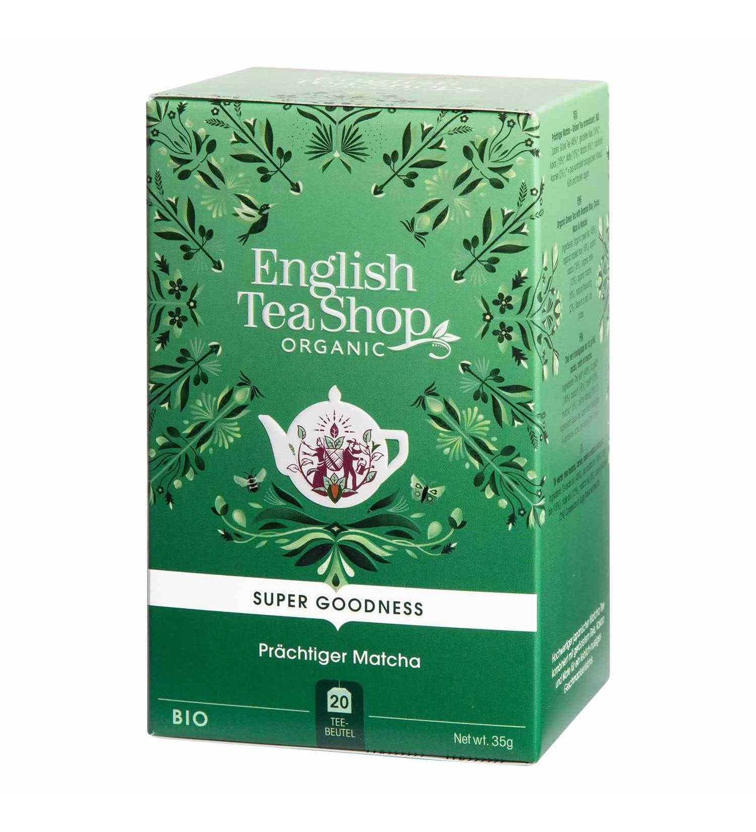 English Tea Shop - Organic Matcha Green Tea - Blend of green tea superior Japanese matcha tea and mate - Box of 20 bags