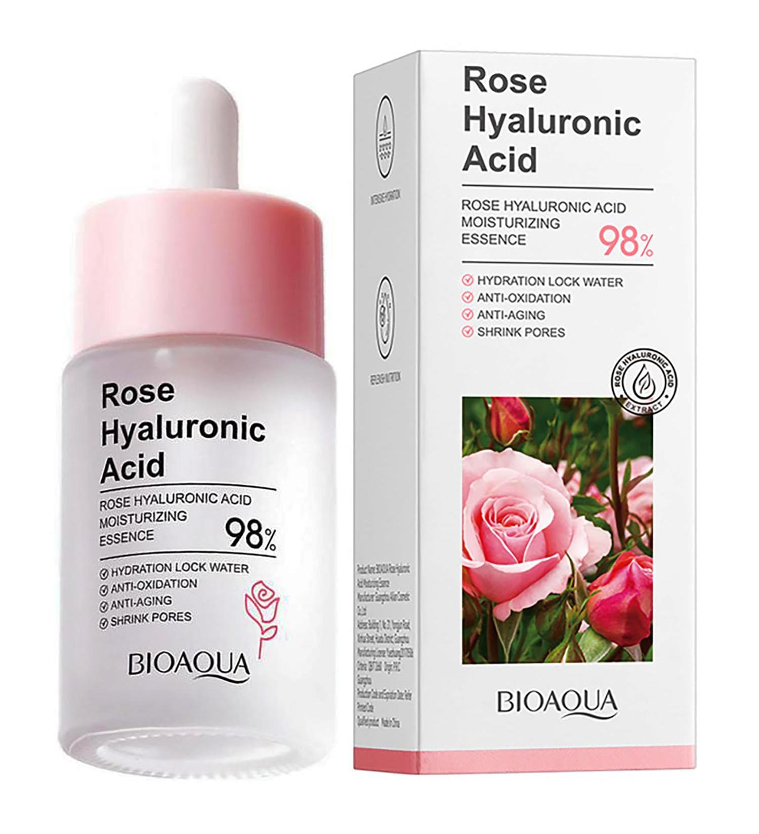 BIOAQUA Face Rose Hyaluronic Acid Serum 30ml - 98% Moisturizing Essence for Hydration Shrink Pores & Anti-Oxidation | Buy Online Worldwide - Buy Online on GoSupps.com