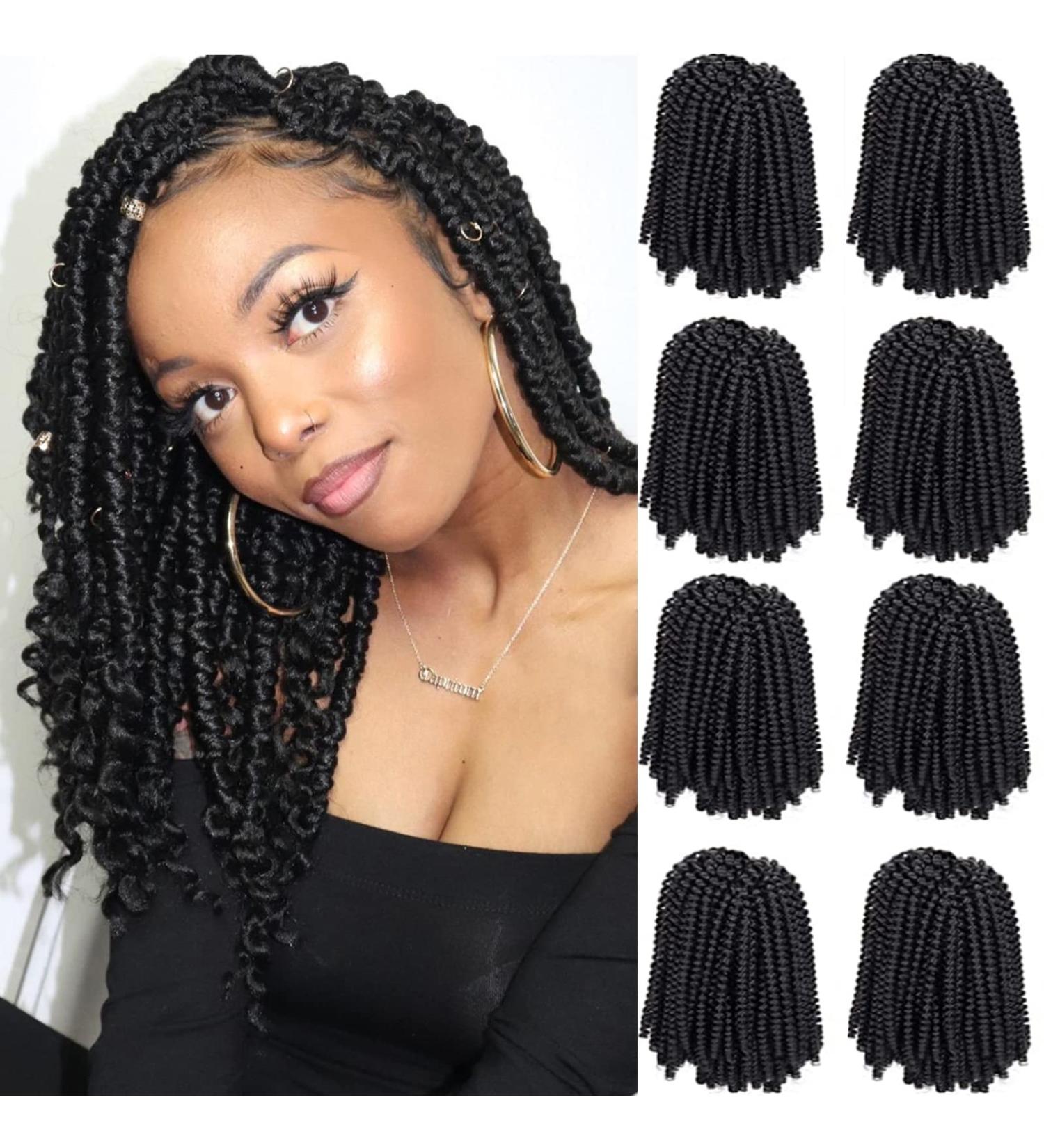 Spring Twist Hair 12 Inch 8 Packs - Butterfly Locs, Soft Locs, Bomb Twist, Short Fluffy Black Crochet Braids - Synthetic Fiber Braiding Hair Extensions - Pack of 8 (1B) - Buy Online on GoSupps.com